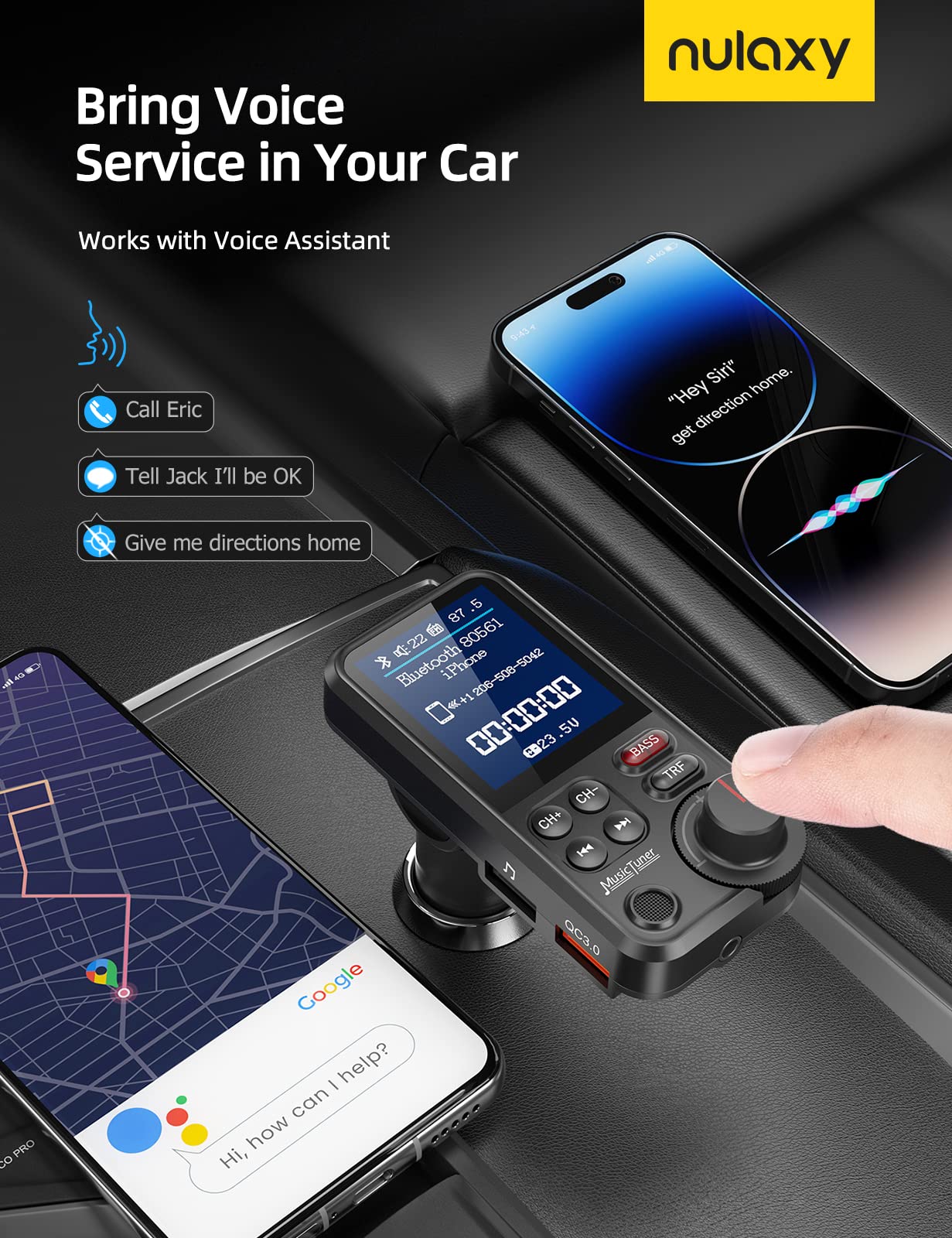 Nulaxy KM30 Bluetooth FM Transmitter with 1.8-Inch Display