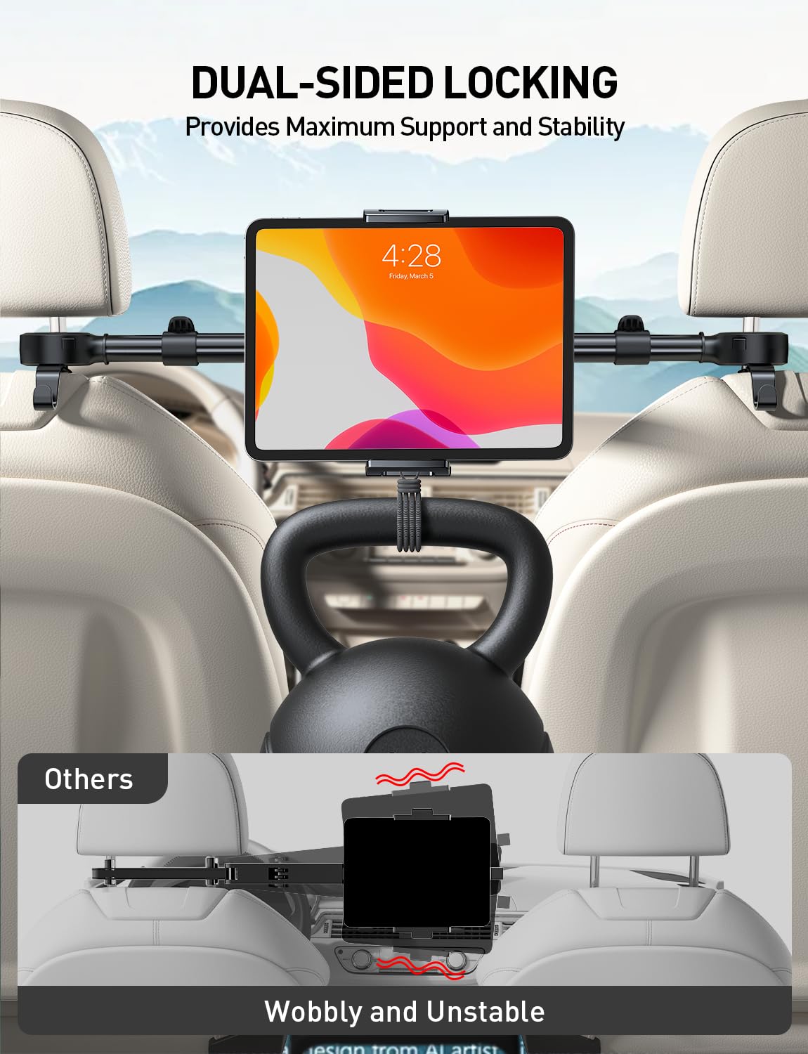 Tryone Adjustable Front & Rear Car Headrest Tablet Mount