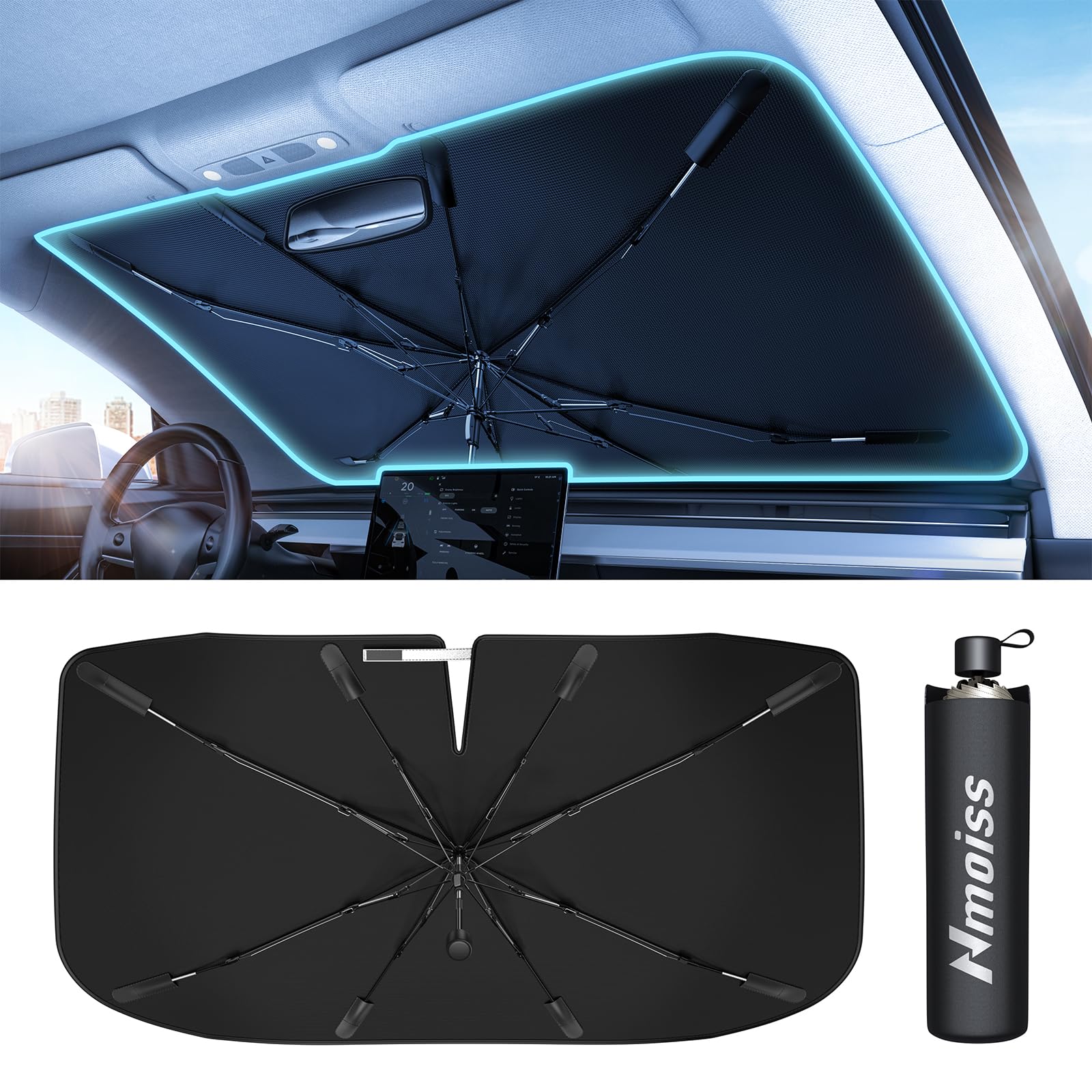 Nmoiss Umbrella Windshield Sun Shade with Heat Shield