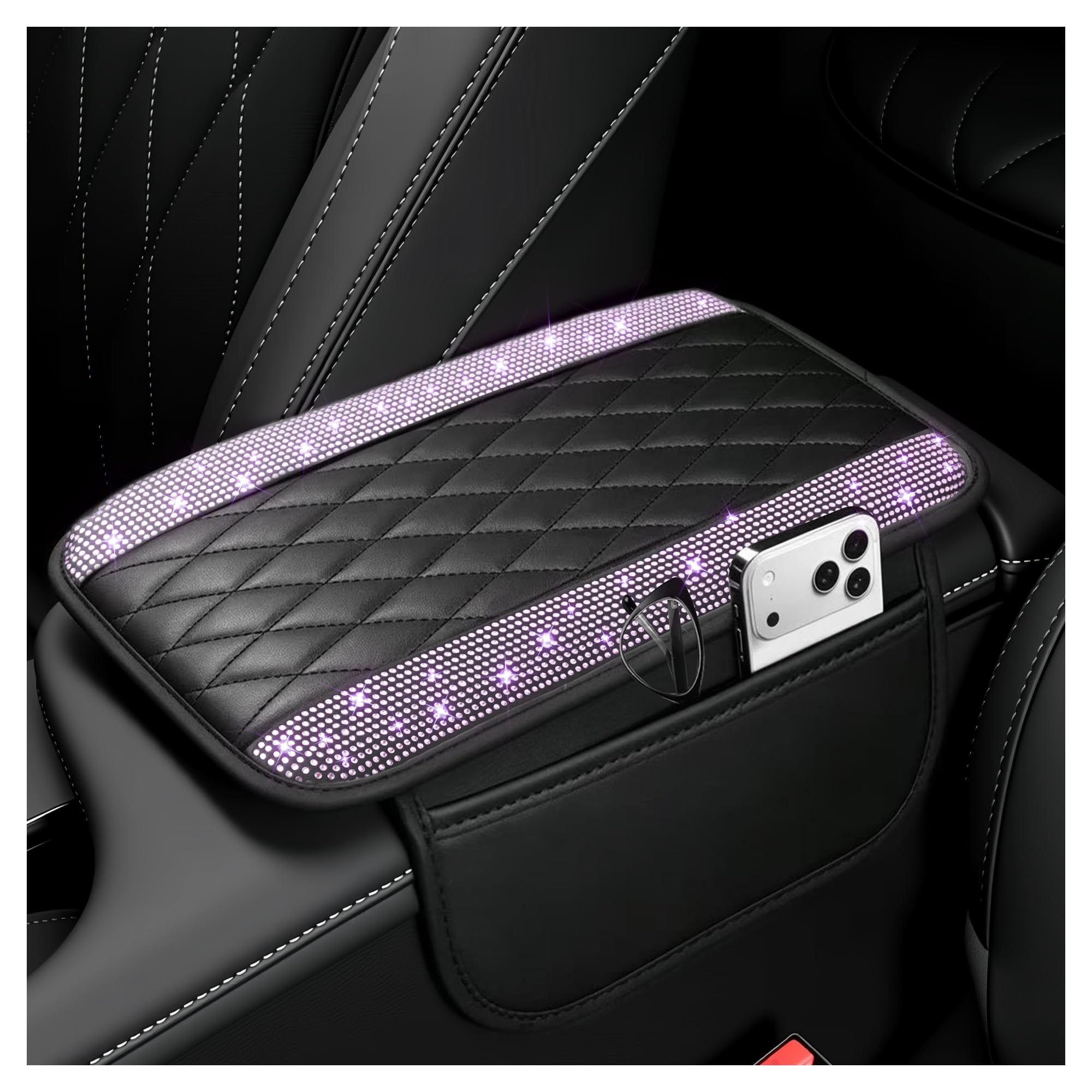 Stacool Upgraded Car Center Console Cover,Microfiber Leather Car Armrest Cover Cushion with 2 Storage Bags,Universal Car Armrest Storage Box