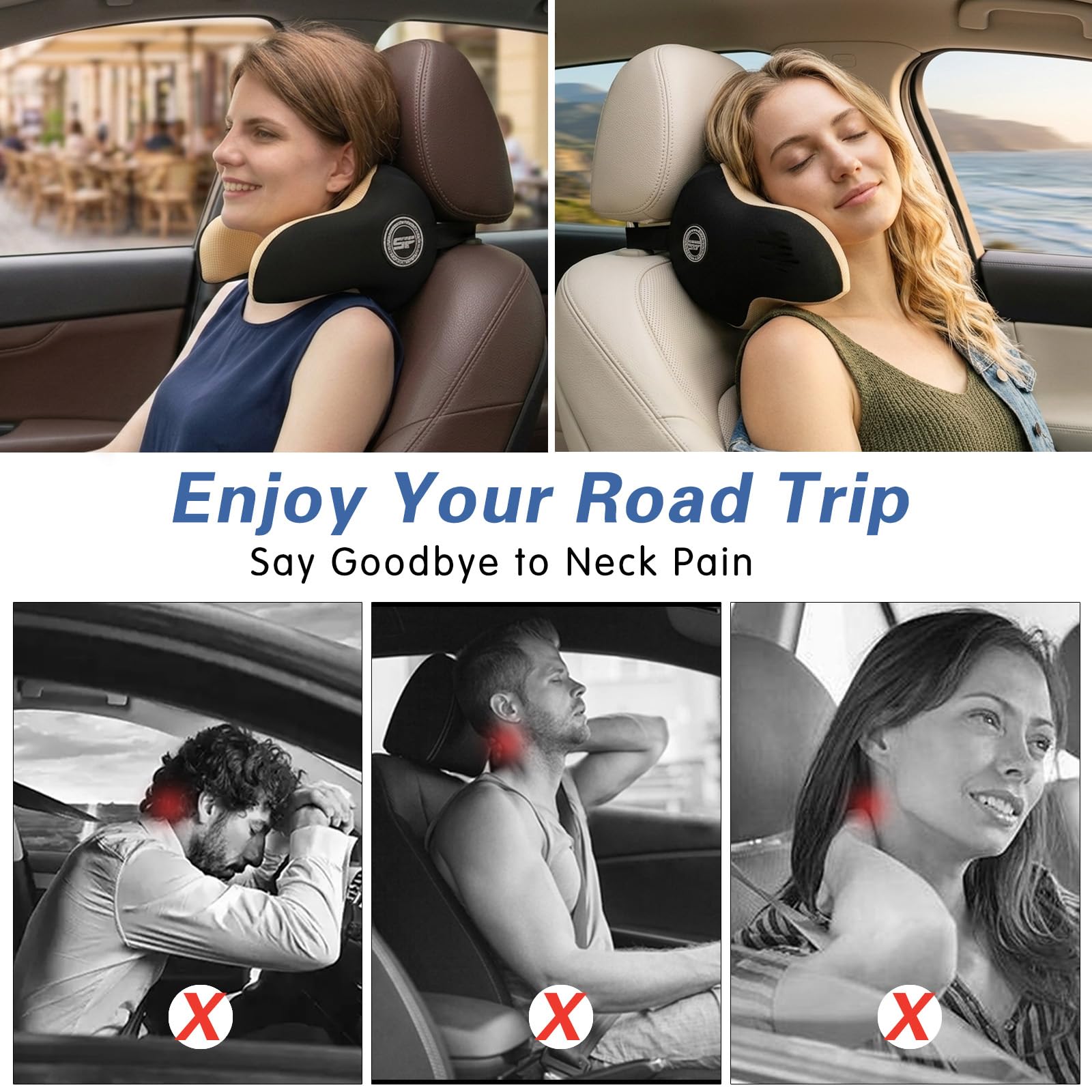 SPRFUFLY Adjustable Memory Foam Car Neck Support Pillow