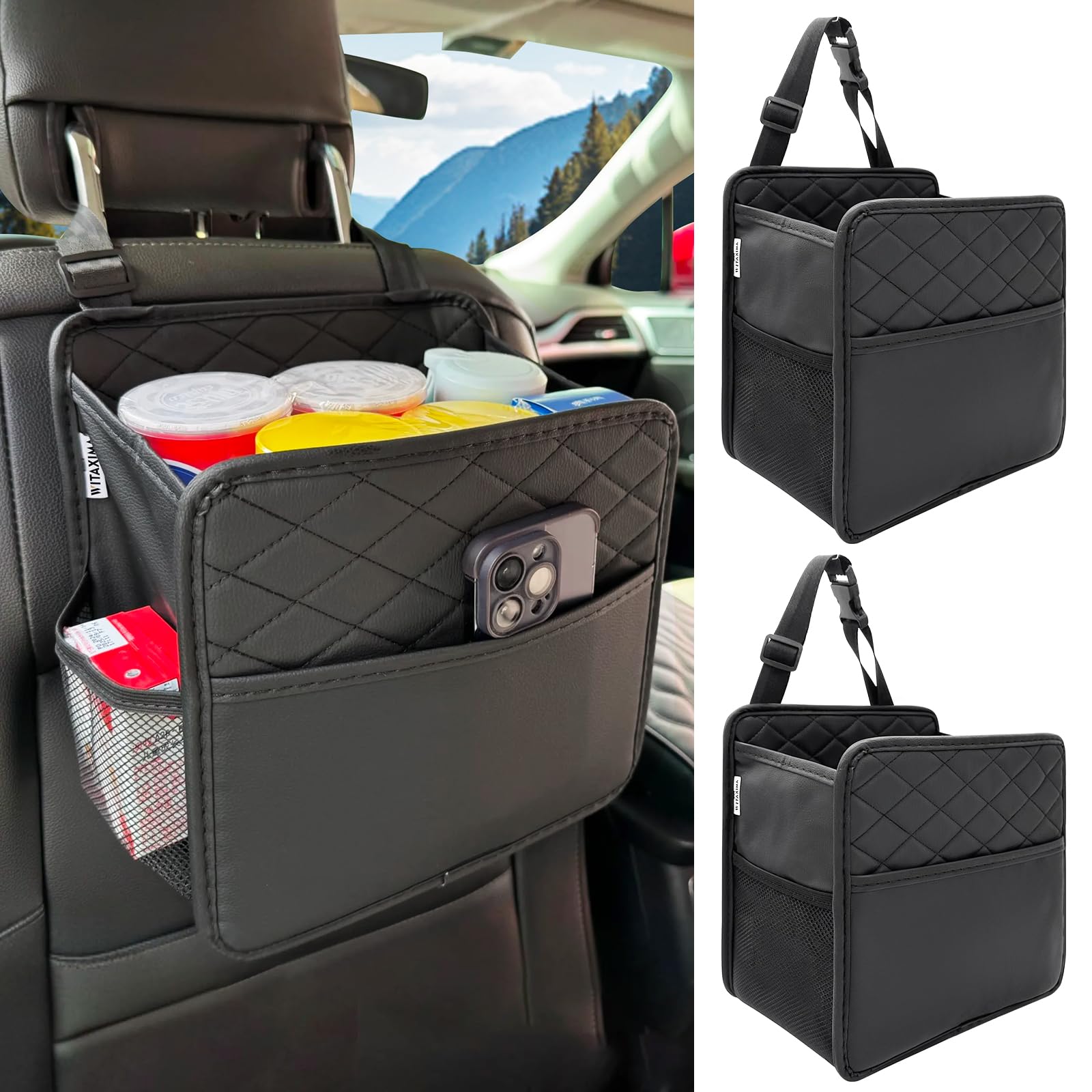 Witaxima PU Leather Backseat Organizer with 2.14-Gallon Trash Can
