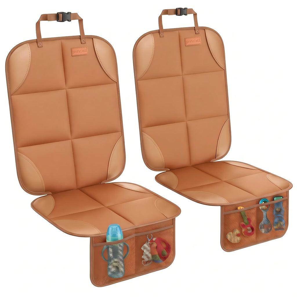 SMART ELF Car Seat Protector, Thickest Padding and Non-Slip Backing 2 Mesh Pockets for Baby and Pet, Durable 600D Fabric Waterproof Car Seat Cover