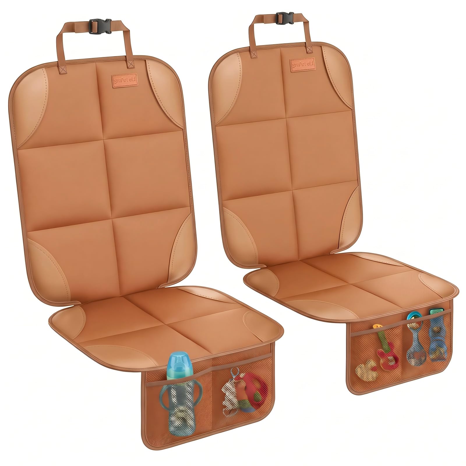 SMART ELF Car Seat Protector, Thickest Padding and Non-Slip Backing 2 Mesh Pockets for Baby and Pet, Durable 600D Fabric Waterproof Car Seat Cover