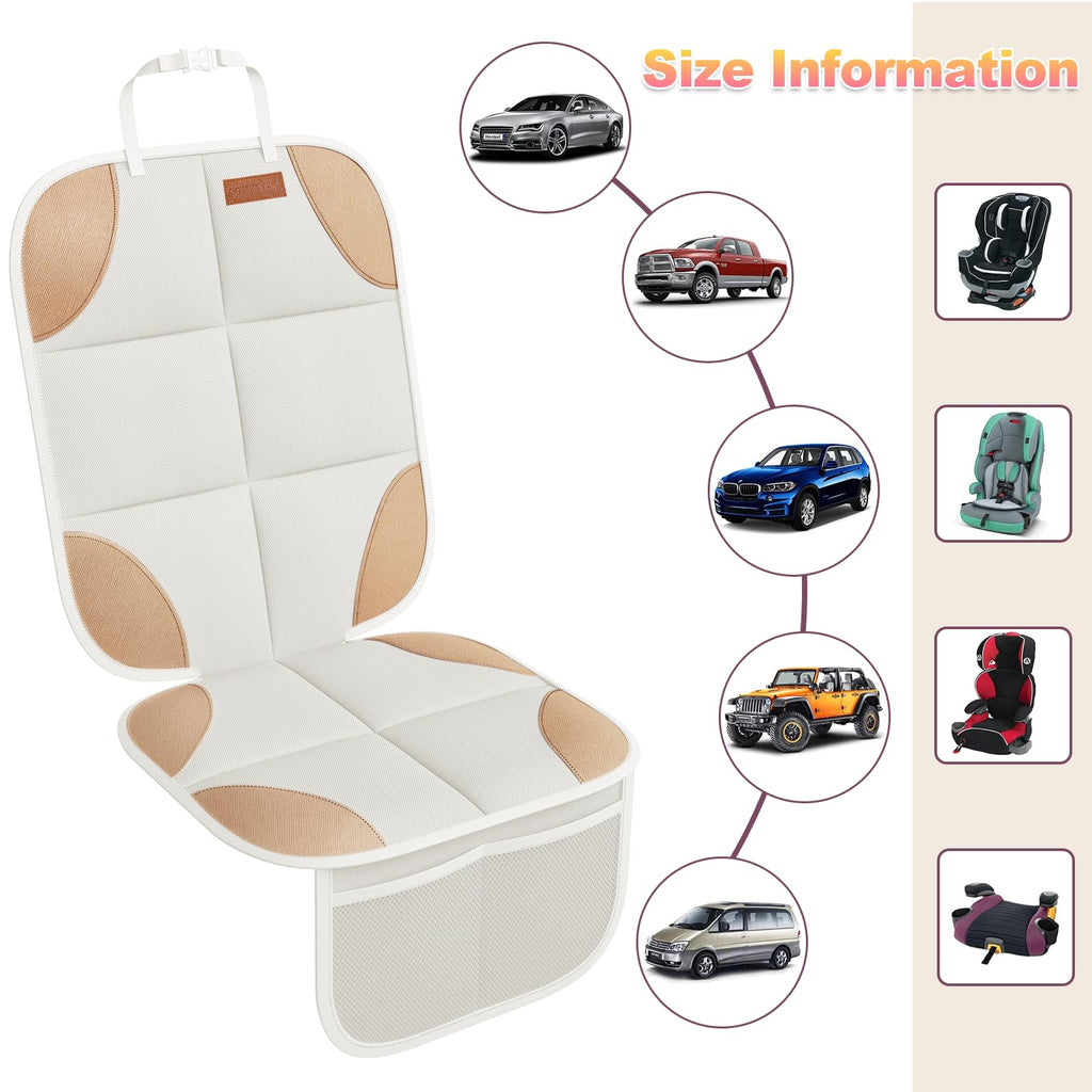 SMART ELF Car Seat Protector, Thickest Padding and Non-Slip Backing 2 Mesh Pockets for Baby and Pet, Durable 600D Fabric Waterproof Car Seat Cover