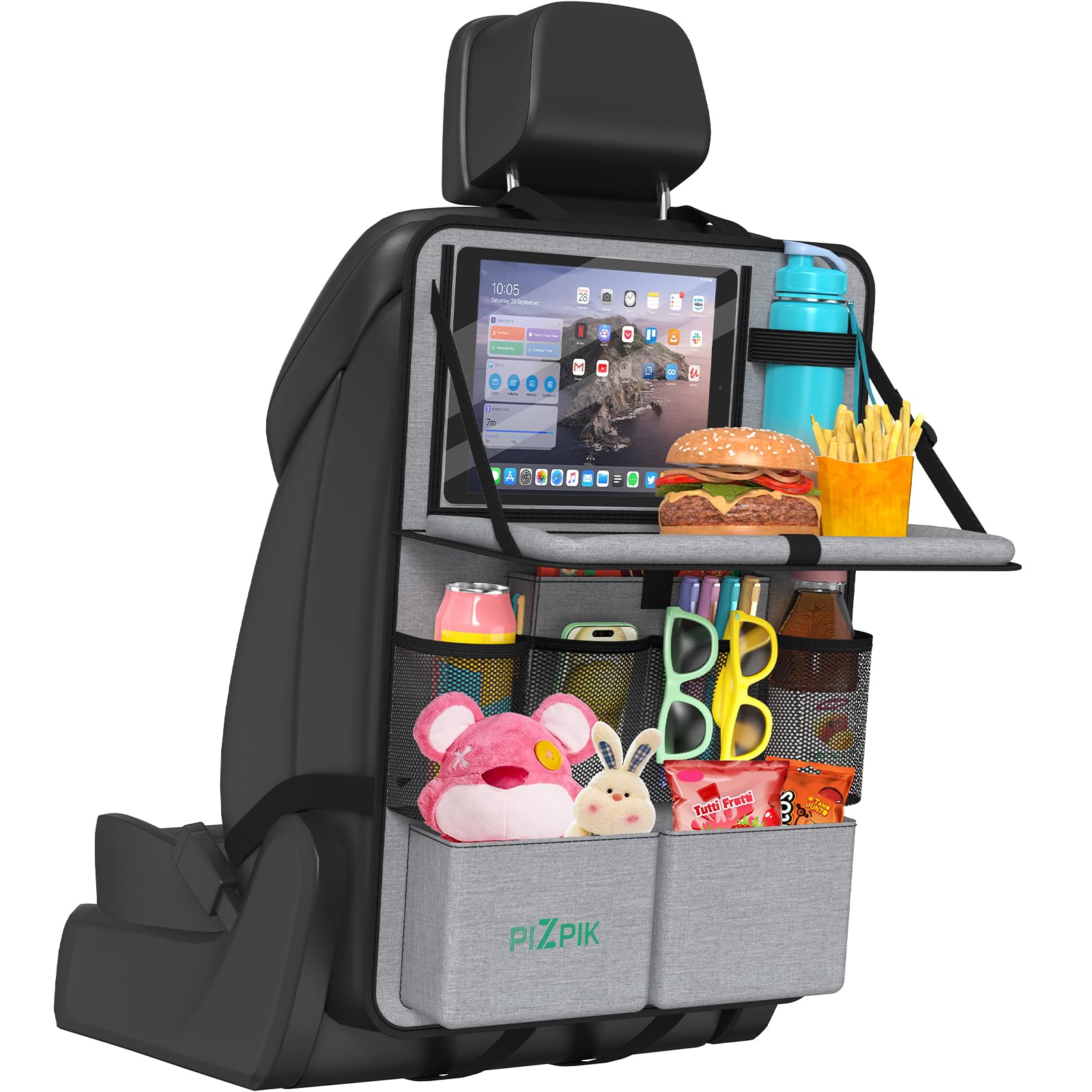 Plzpik Backseat Organizer with Tablet Holder & Foldable Tray