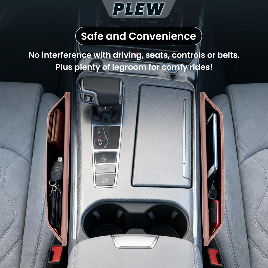PLEW 2-Pack Leather Car Seat Gap Filler Organizers
