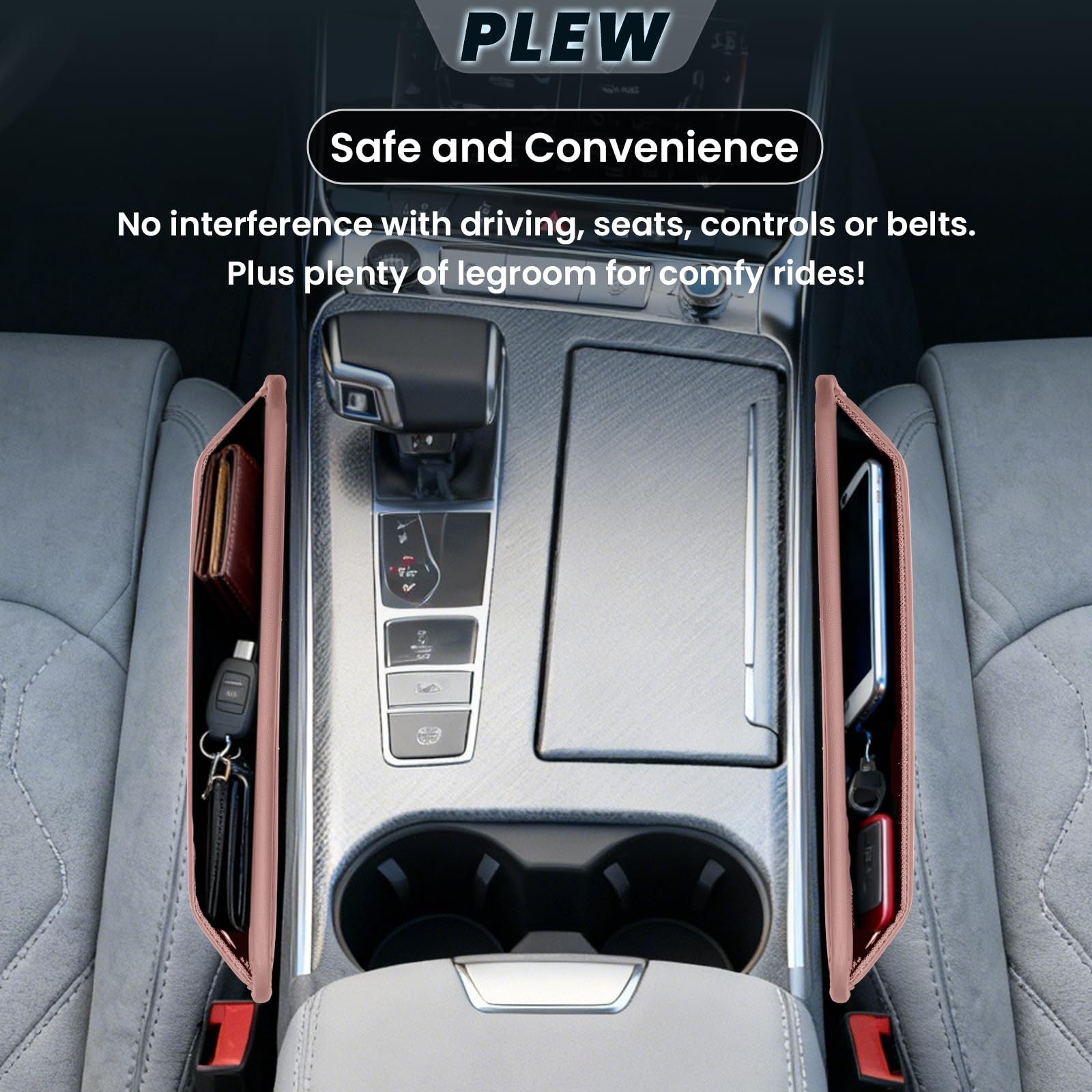 PLEW 2-Pack Leather Car Seat Gap Filler Organizers