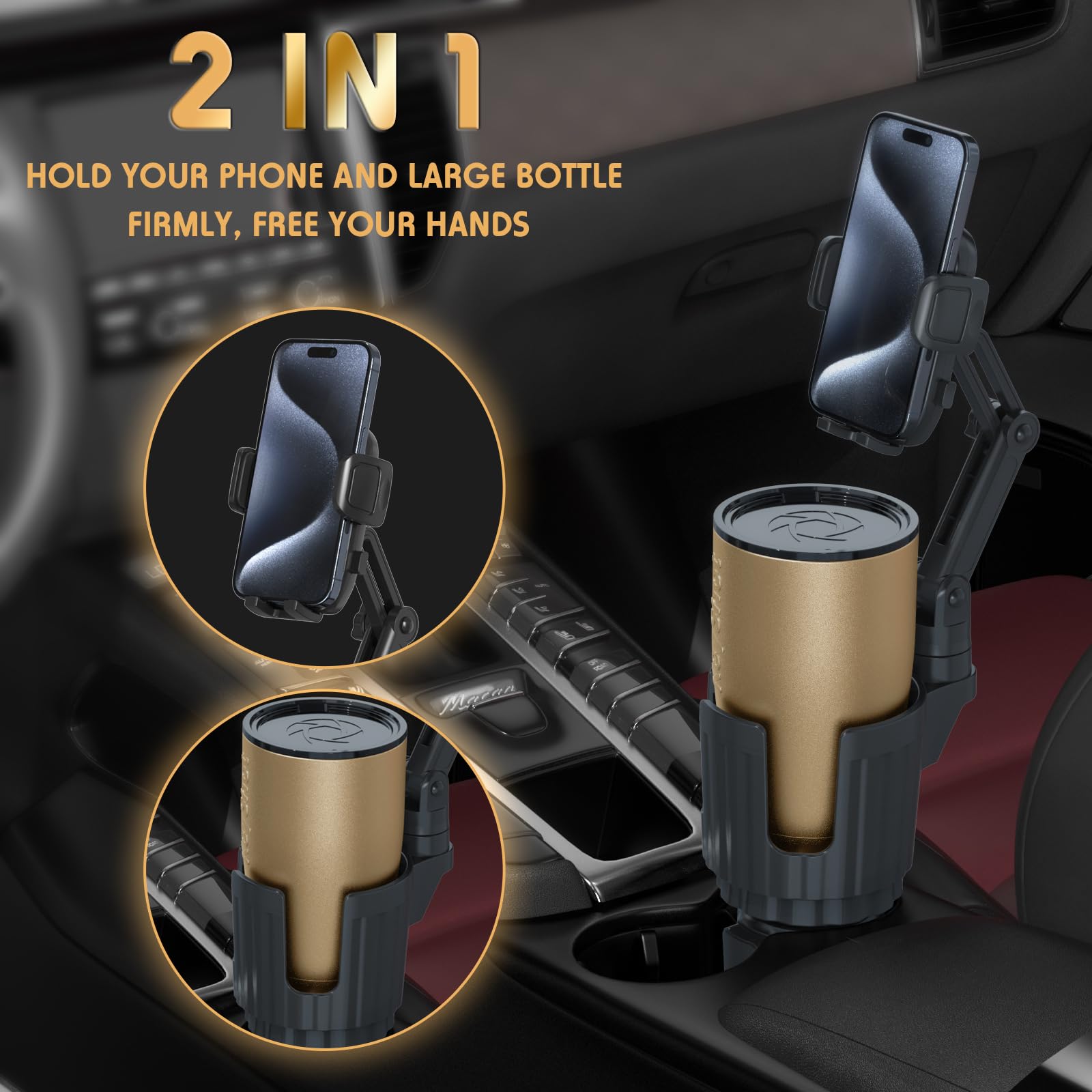 Bokilino 2-in-1 Adjustable Cup Holder Phone Mount