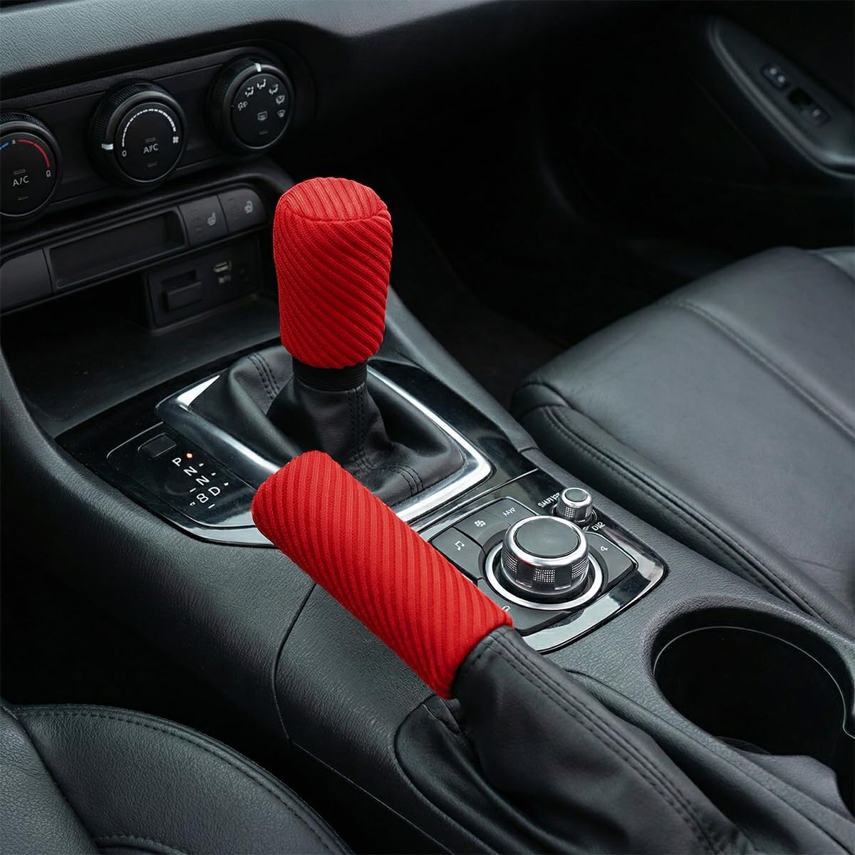 Girnfac 2PCS Car Gear Shift Knob and Handbrake Cover Set, Non-Slip Polyester Stick Shift and Hand Brake Handle Protectors, Universal Vehicle Interior Accessories