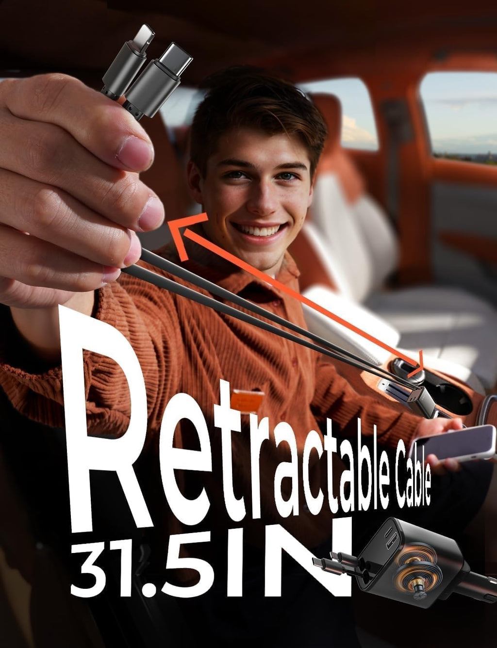 LISEN 84W Retractable USB-C Fast Charging Car Charger