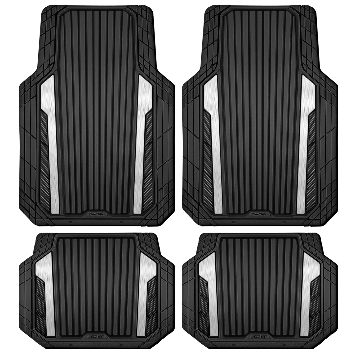 CAR PASS Heavy Duty Sporty Rubber Car Mats, Deep Dish All Weather Car Floor Mats Full Set, Waterproof Anti-Slip Automotive Matts Rugs Trim to Fit for 95% Sedans SUVs Vans Trucks, 4-Piece