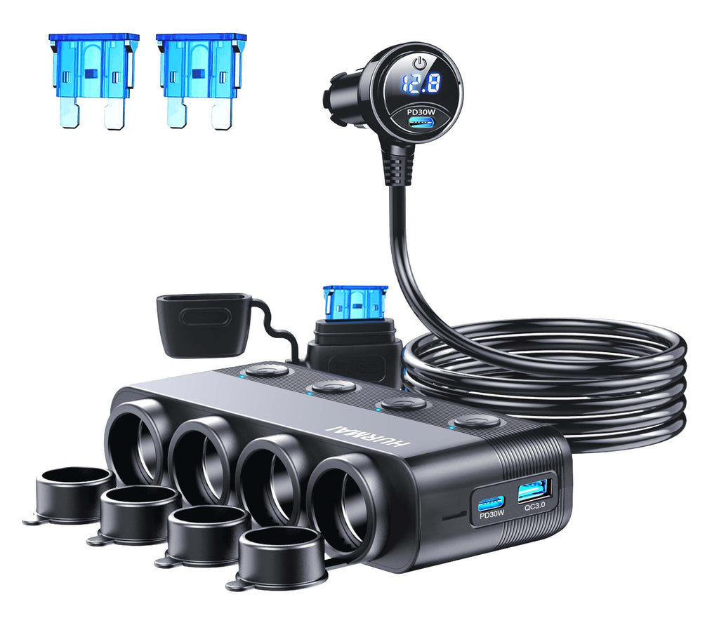 HURMAI 216W 4-Socket USB-C Car Charger Splitter