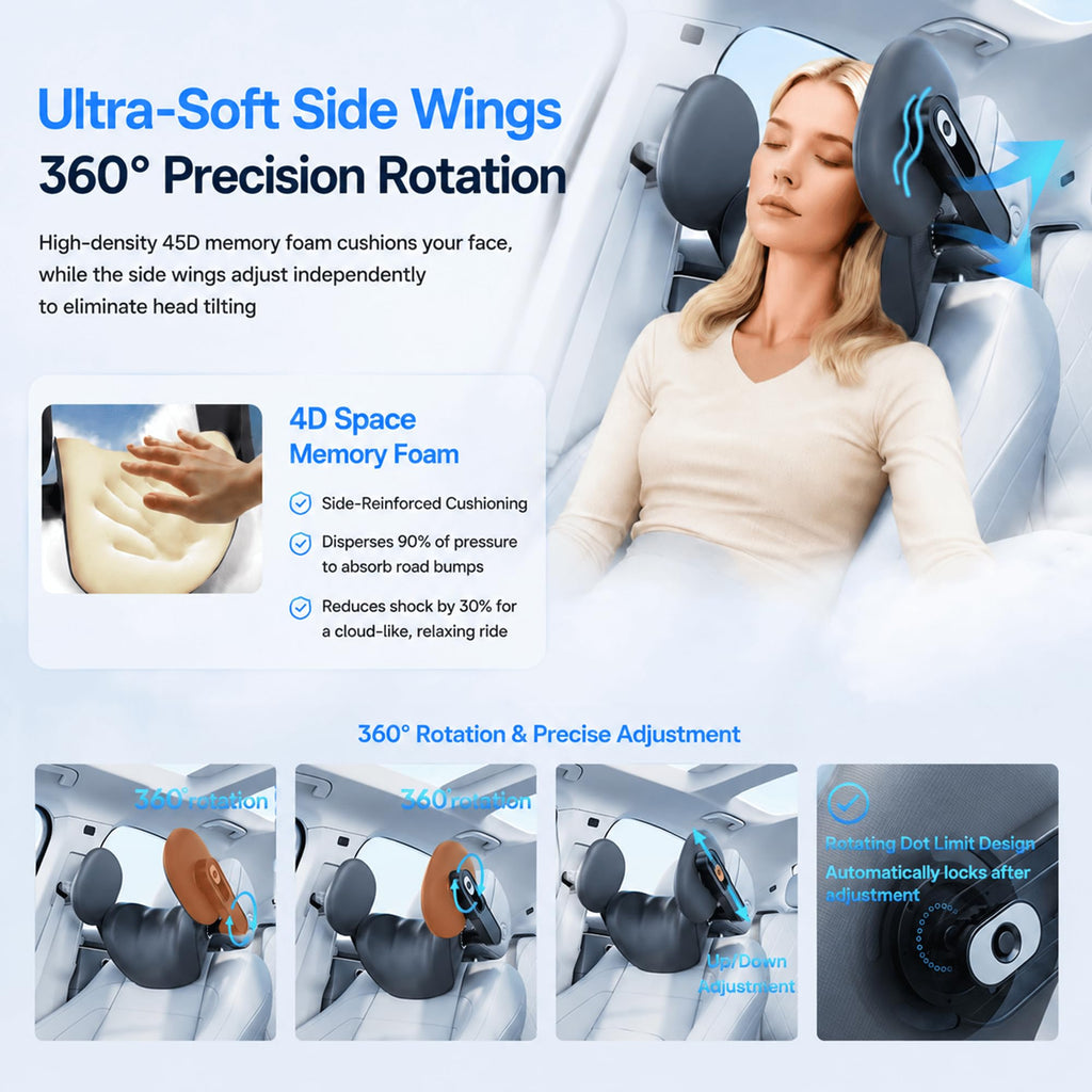 Haliwaii Adjustable Memory Foam Car Headrest Neck Pillow