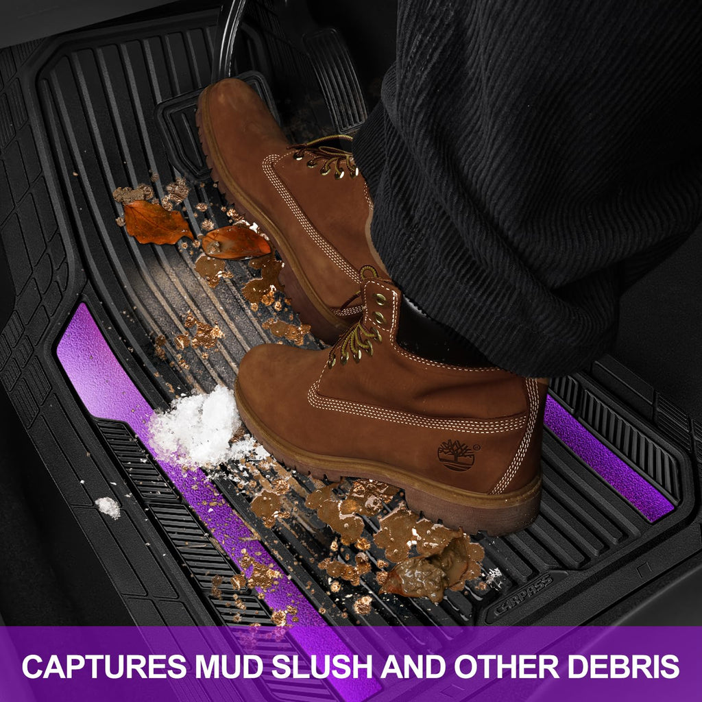 CAR PASS Heavy Duty Sporty Rubber Car Mats, Deep Dish All Weather Car Floor Mats Full Set, Waterproof Anti-Slip Automotive Matts Rugs Trim to Fit for 95% Sedans SUVs Vans Trucks, 4-Piece