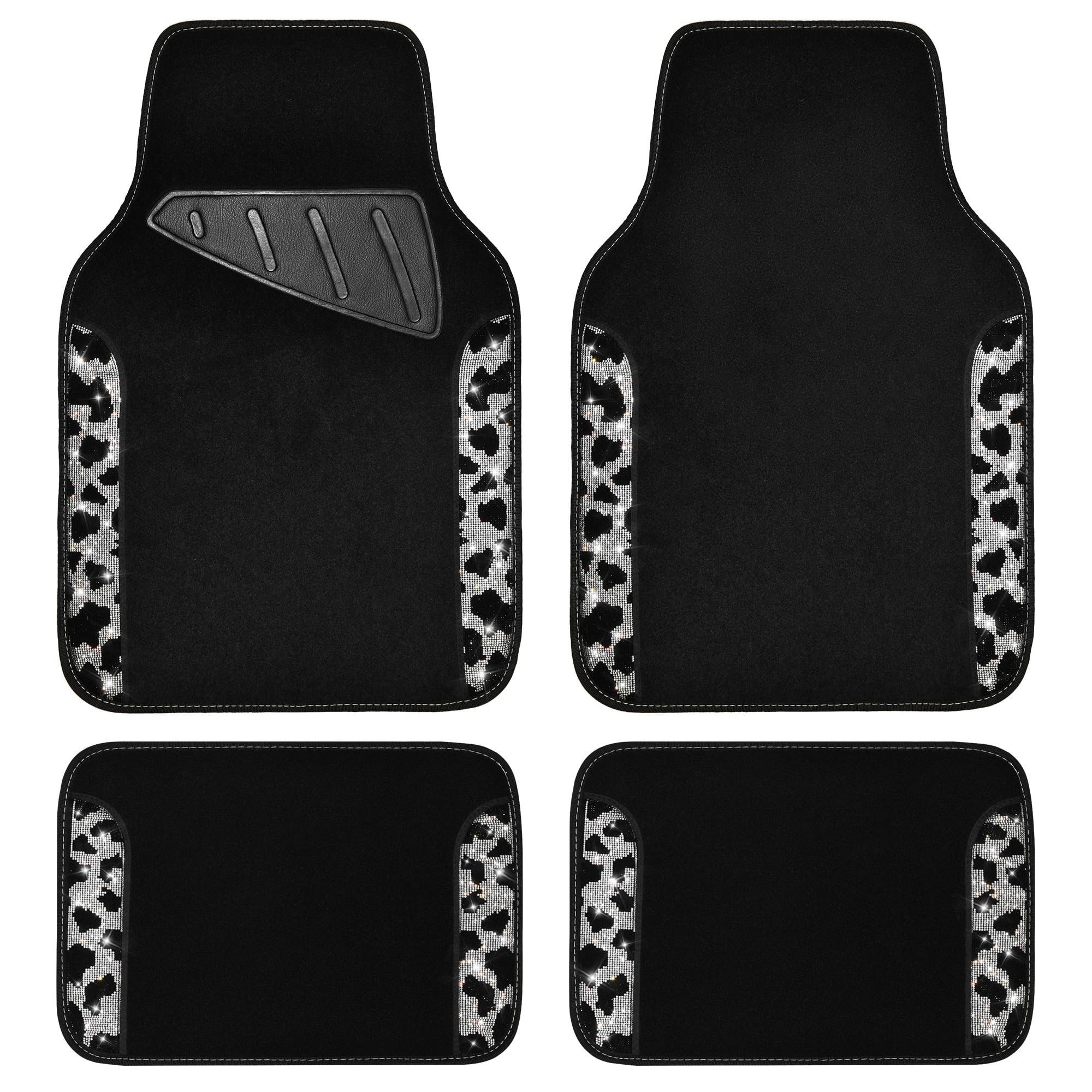 CAR PASS Bling Diamond Car Floor Mats, Shining Rhinestone Carpet Sparkly Glitter Crystal with Anti-Slip PVC Heel Pad Waterproof Universal Fit Automotive SUV,Sedan,Van