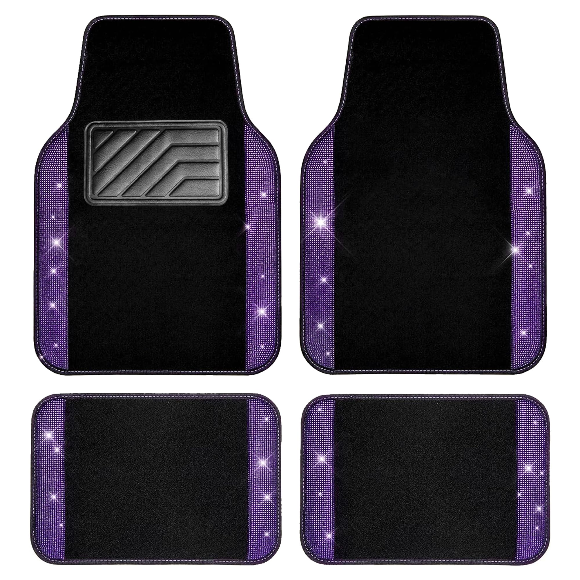 CAR PASS Bling Diamond Car Floor Mats, Shining Rhinestone Carpet Sparkly Glitter Crystal with Anti-Slip PVC Heel Pad Waterproof Universal Fit Automotive SUV,Sedan,Van