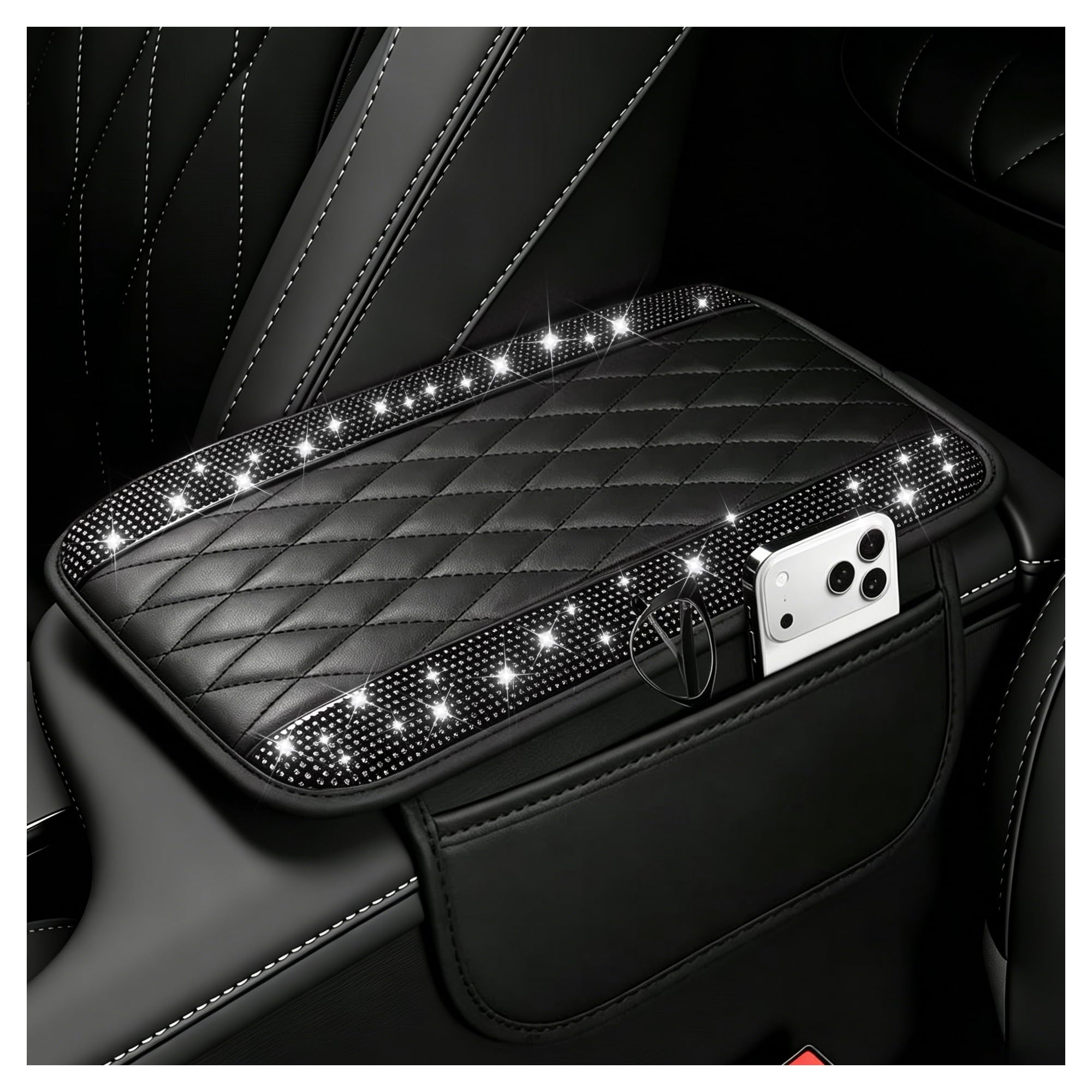 Stacool Upgraded Car Center Console Cover,Microfiber Leather Car Armrest Cover Cushion with 2 Storage Bags,Universal Car Armrest Storage Box