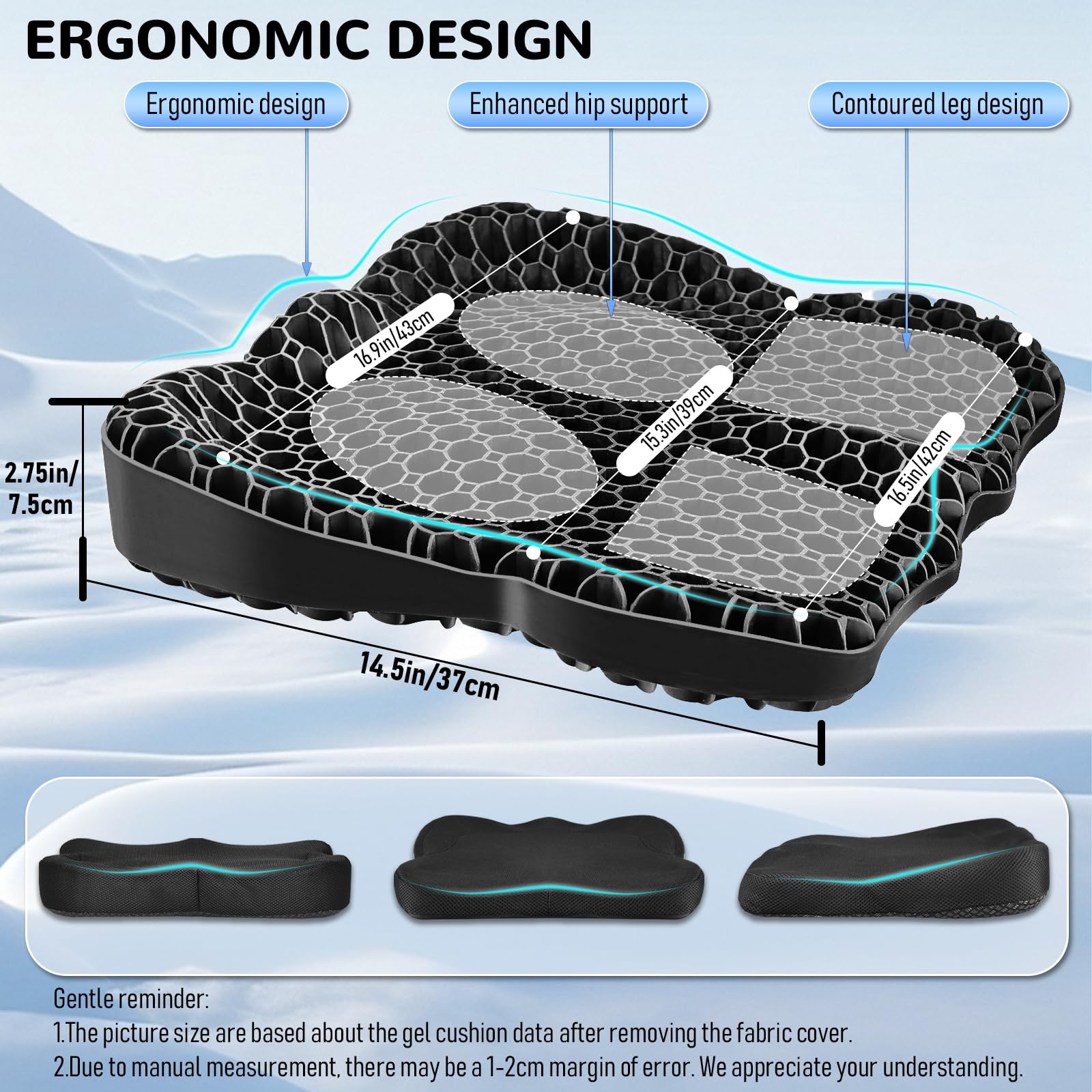 Cooling Gel Honeycomb Seat Cushion with Anti-Slip Cover