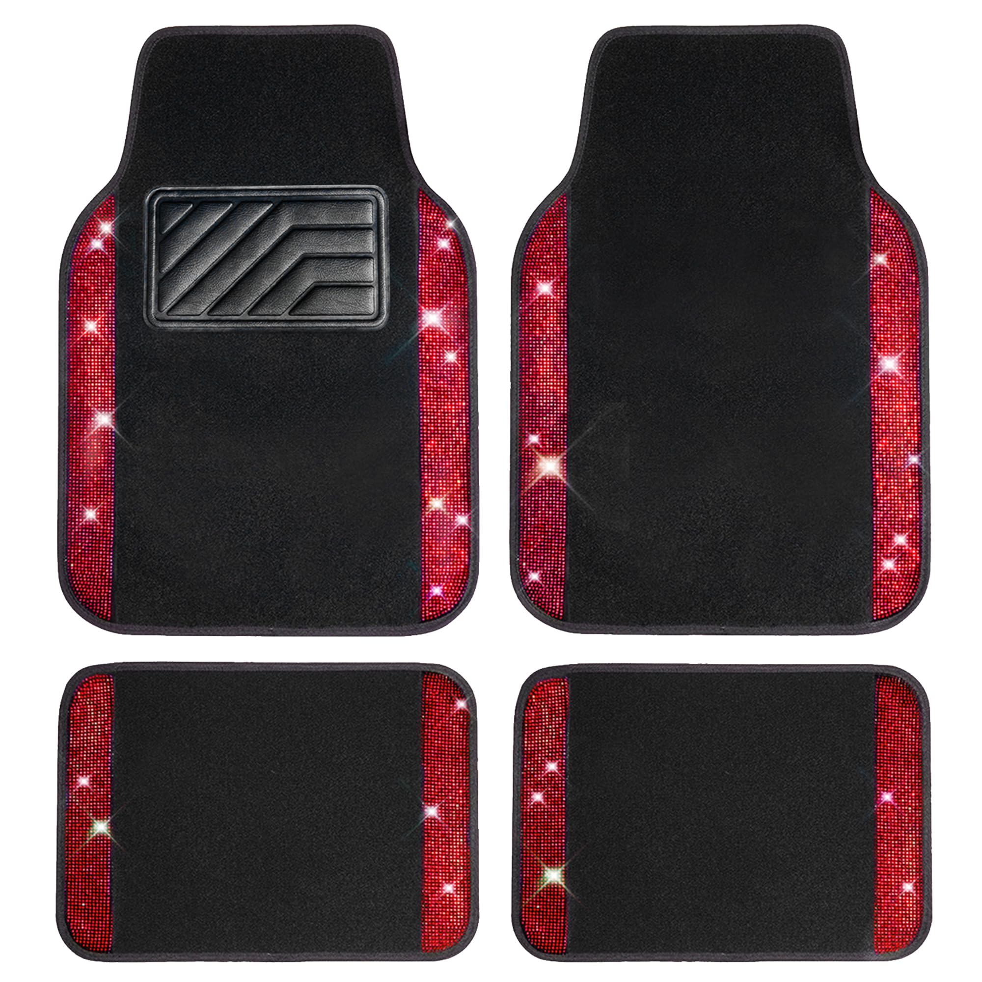 CAR PASS Bling Diamond Car Floor Mats, Shining Rhinestone Carpet Sparkly Glitter Crystal with Anti-Slip PVC Heel Pad Waterproof Universal Fit Automotive SUV,Sedan,Van