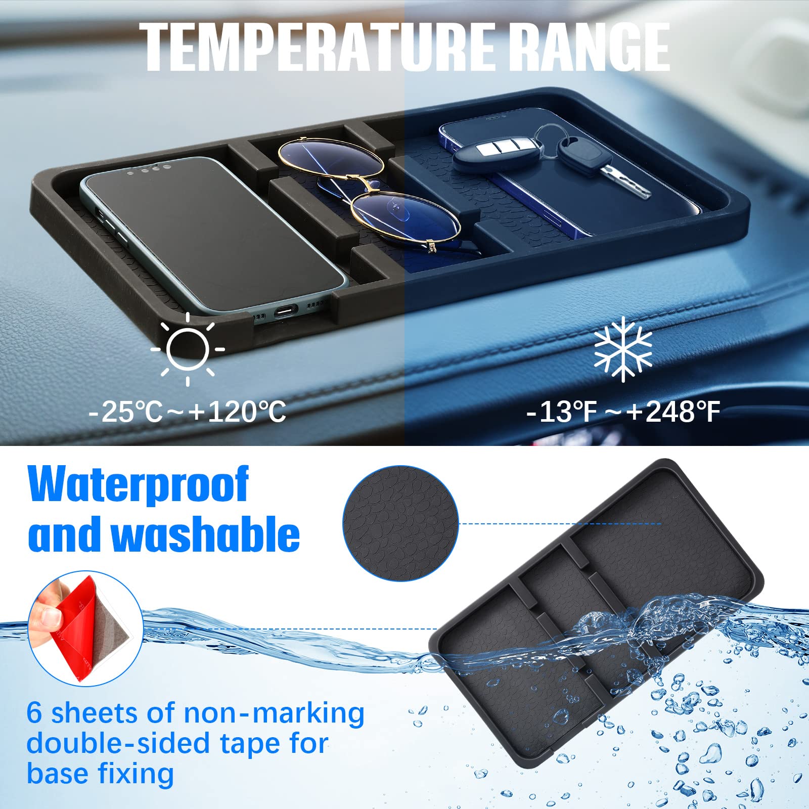 Yulejo Extra Large Dashboard Mat for Car Dashboard Accessories, Anti Skid Car Pad Compatible with All Smartphone Car Non Slip Pad for with Non Marking Tape (Trendy)