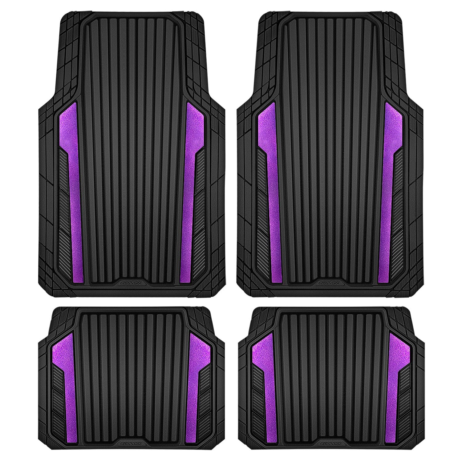 CAR PASS Heavy Duty Sporty Rubber Car Mats, Deep Dish All Weather Car Floor Mats Full Set, Waterproof Anti-Slip Automotive Matts Rugs Trim to Fit for 95% Sedans SUVs Vans Trucks, 4-Piece
