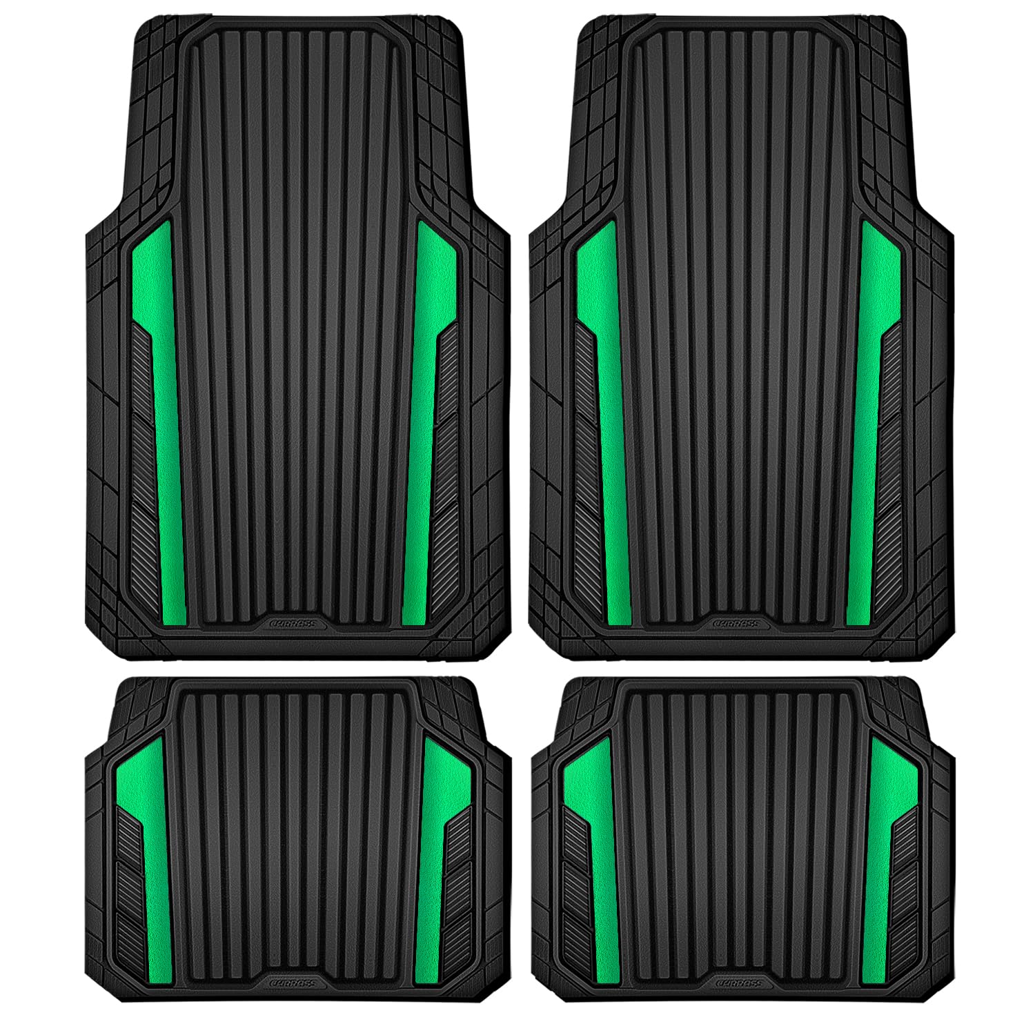 CAR PASS Heavy Duty Sporty Rubber Car Mats, Deep Dish All Weather Car Floor Mats Full Set, Waterproof Anti-Slip Automotive Matts Rugs Trim to Fit for 95% Sedans SUVs Vans Trucks, 4-Piece