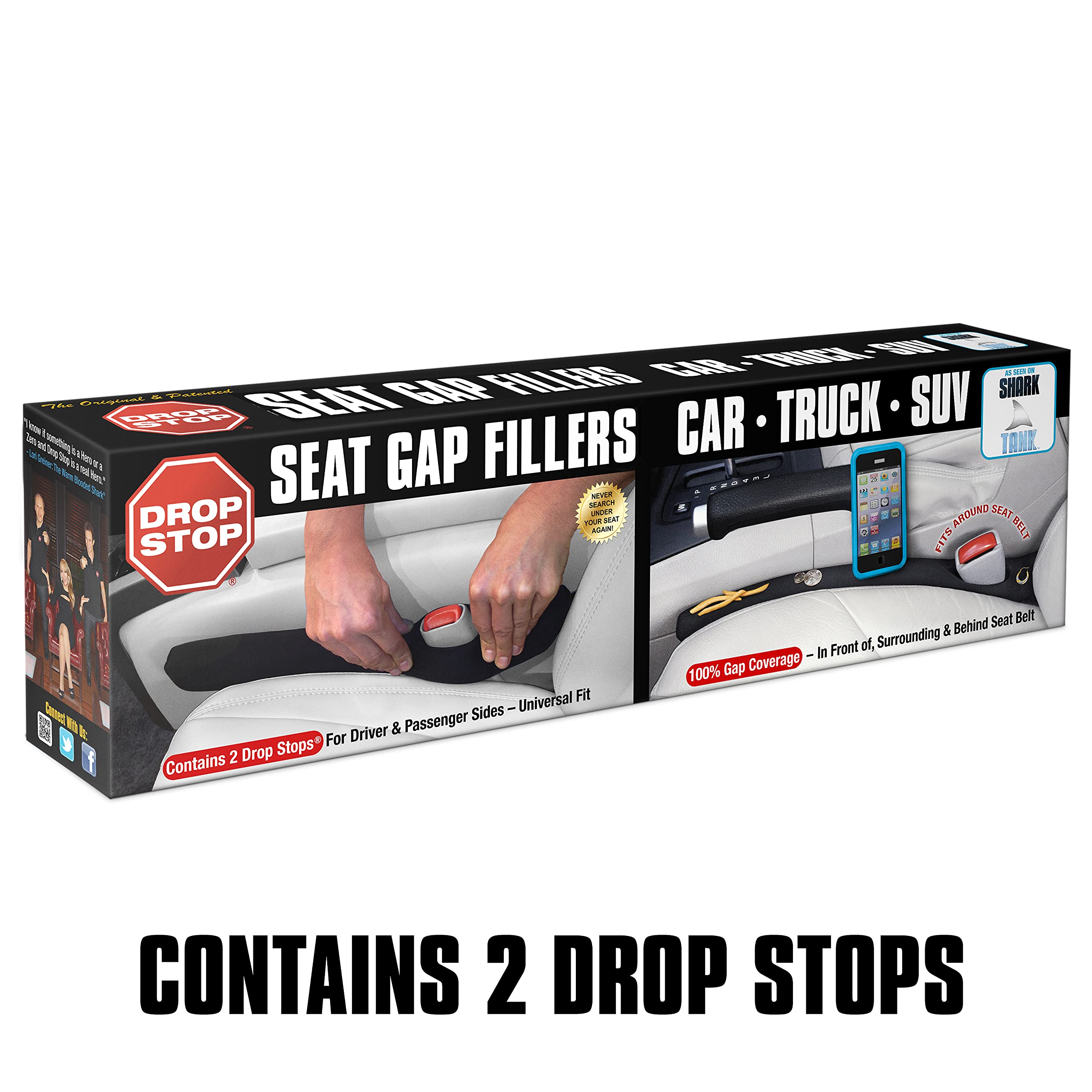 Drop Stop 2-Pack Car Seat Gap Fillers with Dash Pad
