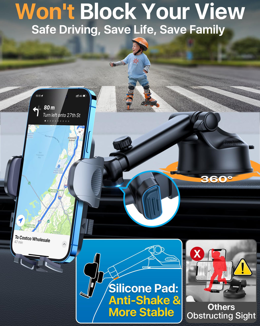 HTU 360° Universal Suction Car Phone Mount for Dashboard
