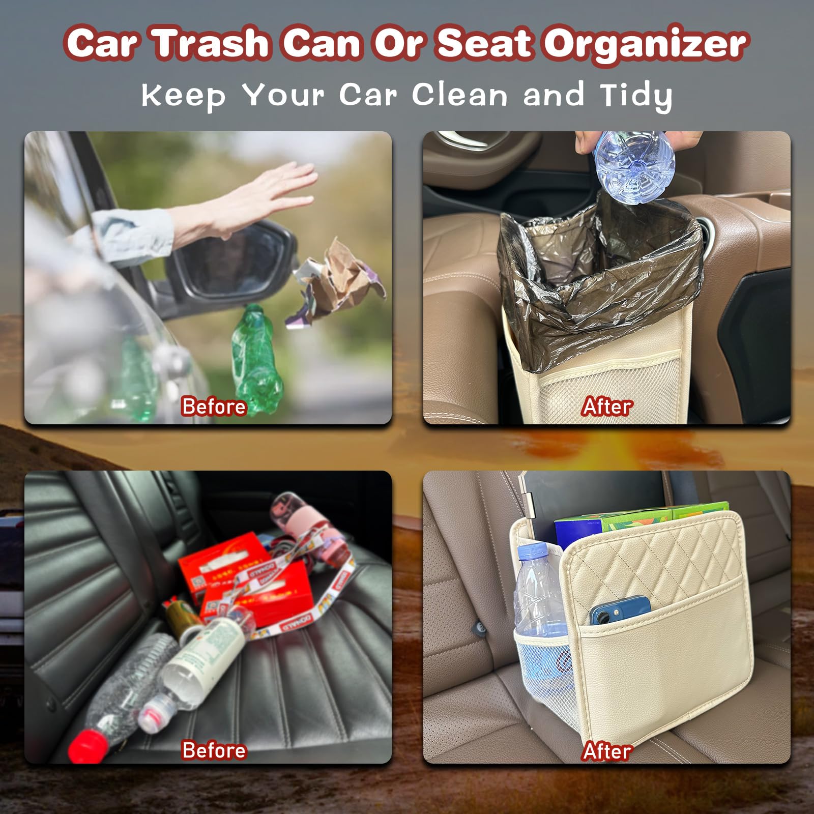 Witaxima PU Leather Backseat Organizer with 2.14-Gallon Trash Can