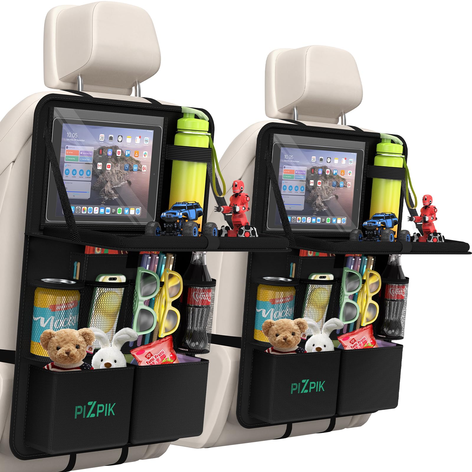 Plzpik Backseat Organizer with Tablet Holder & Foldable Tray