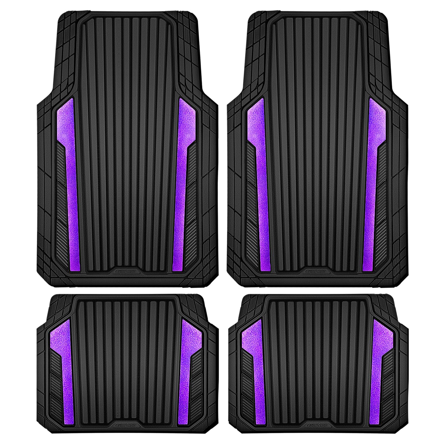 CAR PASS Heavy Duty Sporty Rubber Car Mats, Deep Dish All Weather Car Floor Mats Full Set, Waterproof Anti-Slip Automotive Matts Rugs Trim to Fit for 95% Sedans SUVs Vans Trucks, 4-Piece