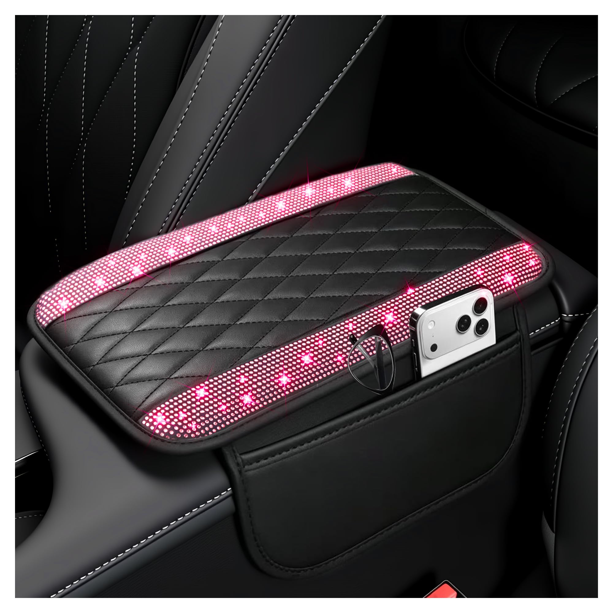 Stacool Upgraded Car Center Console Cover,Microfiber Leather Car Armrest Cover Cushion with 2 Storage Bags,Universal Car Armrest Storage Box