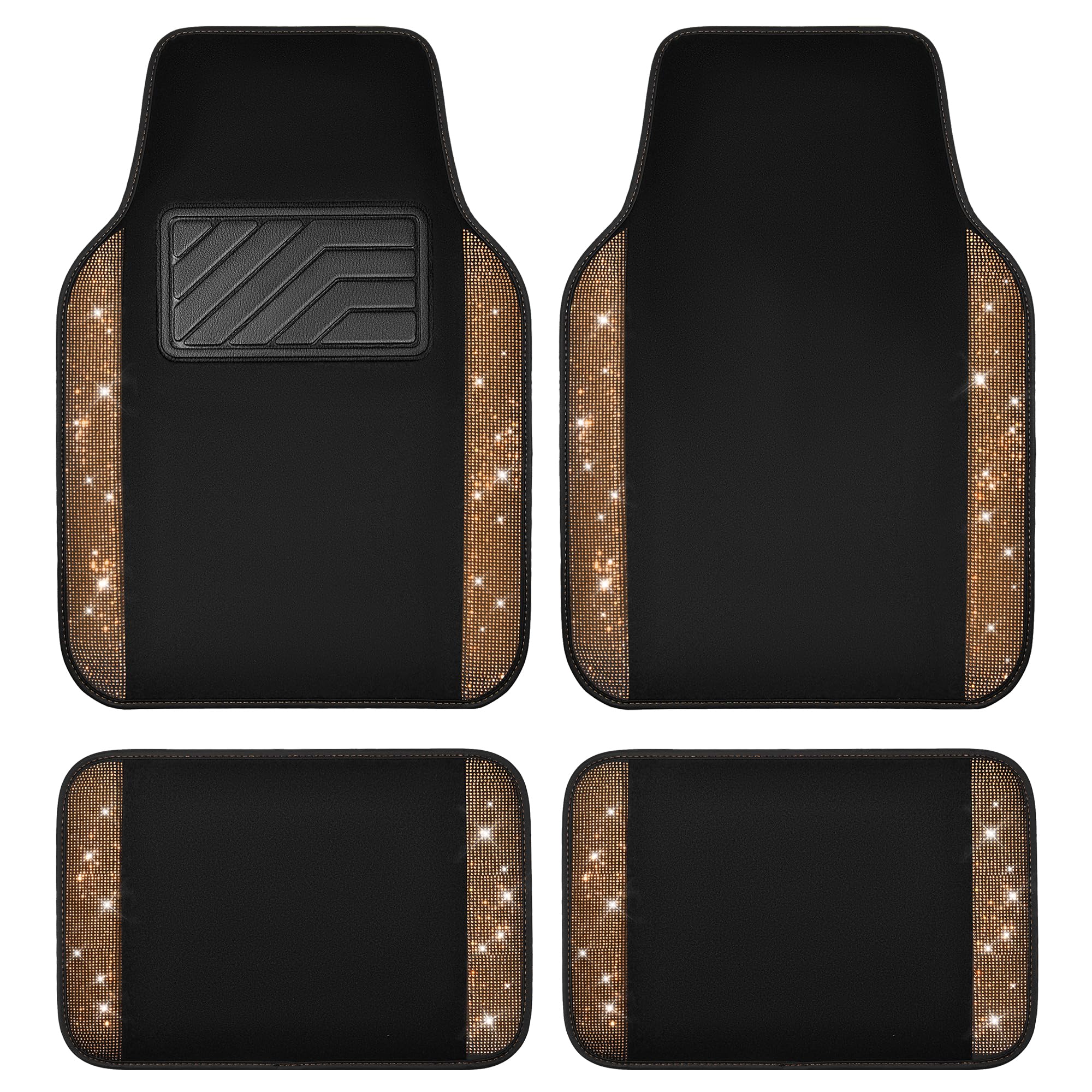 CAR PASS Bling Diamond Car Floor Mats, Shining Rhinestone Carpet Sparkly Glitter Crystal with Anti-Slip PVC Heel Pad Waterproof Universal Fit Automotive SUV,Sedan,Van