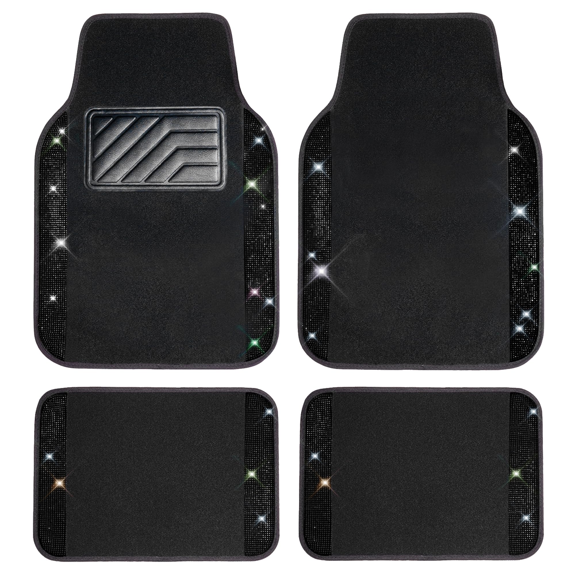 CAR PASS Bling Diamond Car Floor Mats, Shining Rhinestone Carpet Sparkly Glitter Crystal with Anti-Slip PVC Heel Pad Waterproof Universal Fit Automotive SUV,Sedan,Van
