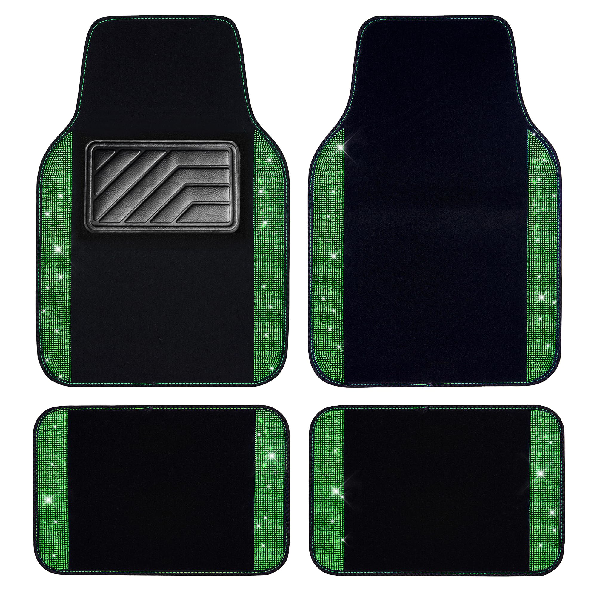 CAR PASS Bling Diamond Car Floor Mats, Shining Rhinestone Carpet Sparkly Glitter Crystal with Anti-Slip PVC Heel Pad Waterproof Universal Fit Automotive SUV,Sedan,Van