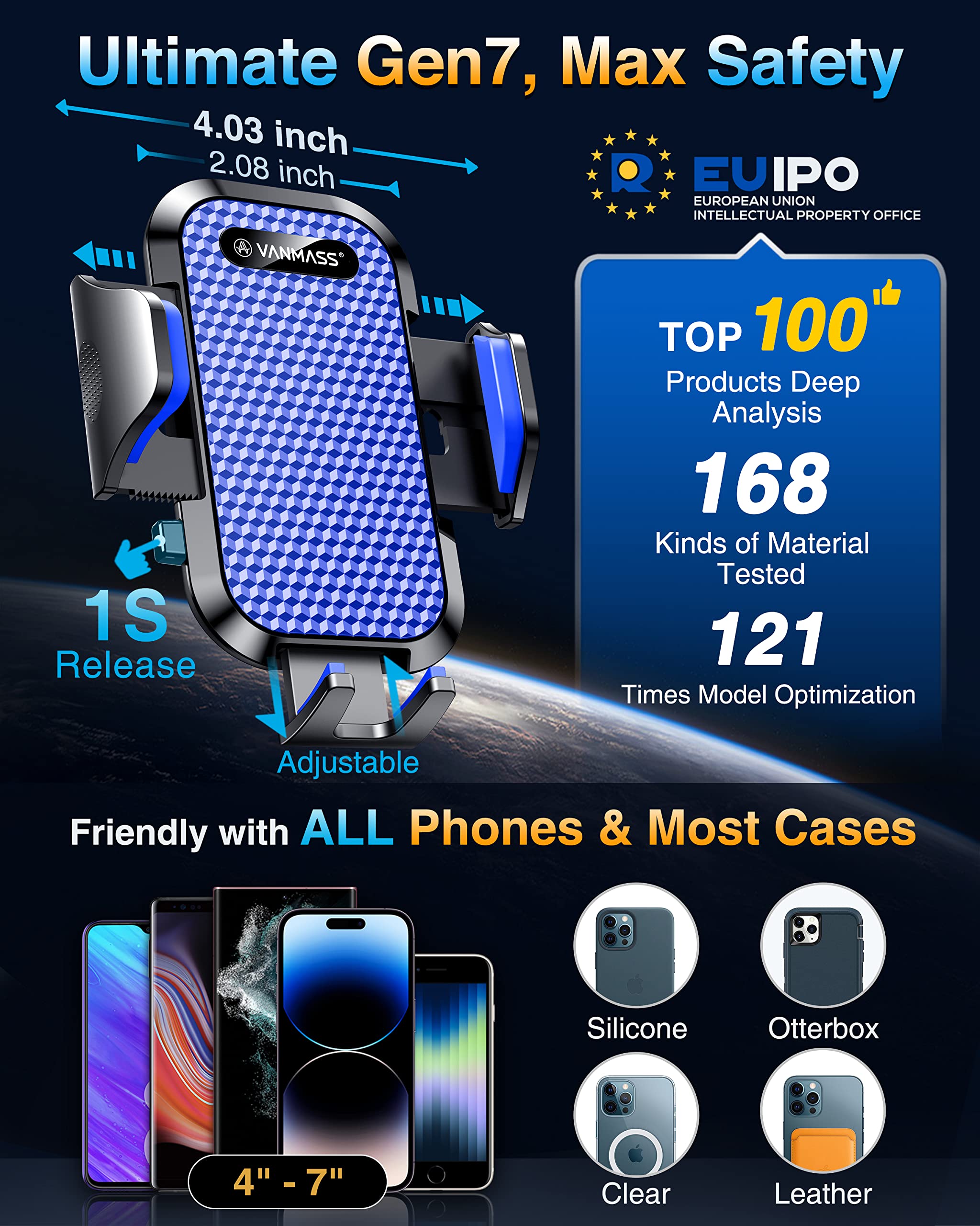 VANMASS Military-Grade Suction Car Phone Mount