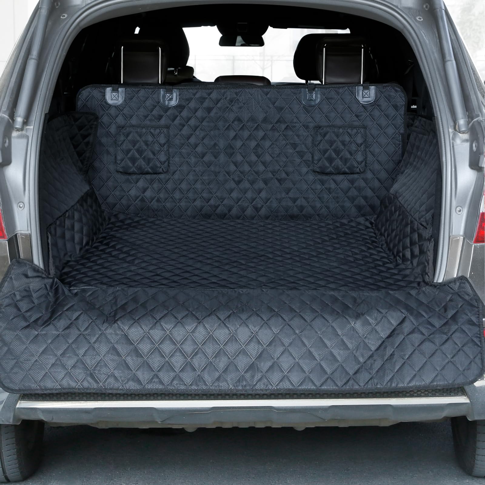 PETICON SUV Cargo Liner for Dogs, Waterproof Pet Cargo Cover Dog Seat Mat for SUVs Sedans Vans with Bumper Flap Protector, Non-Slip, Large Size Universal Fit