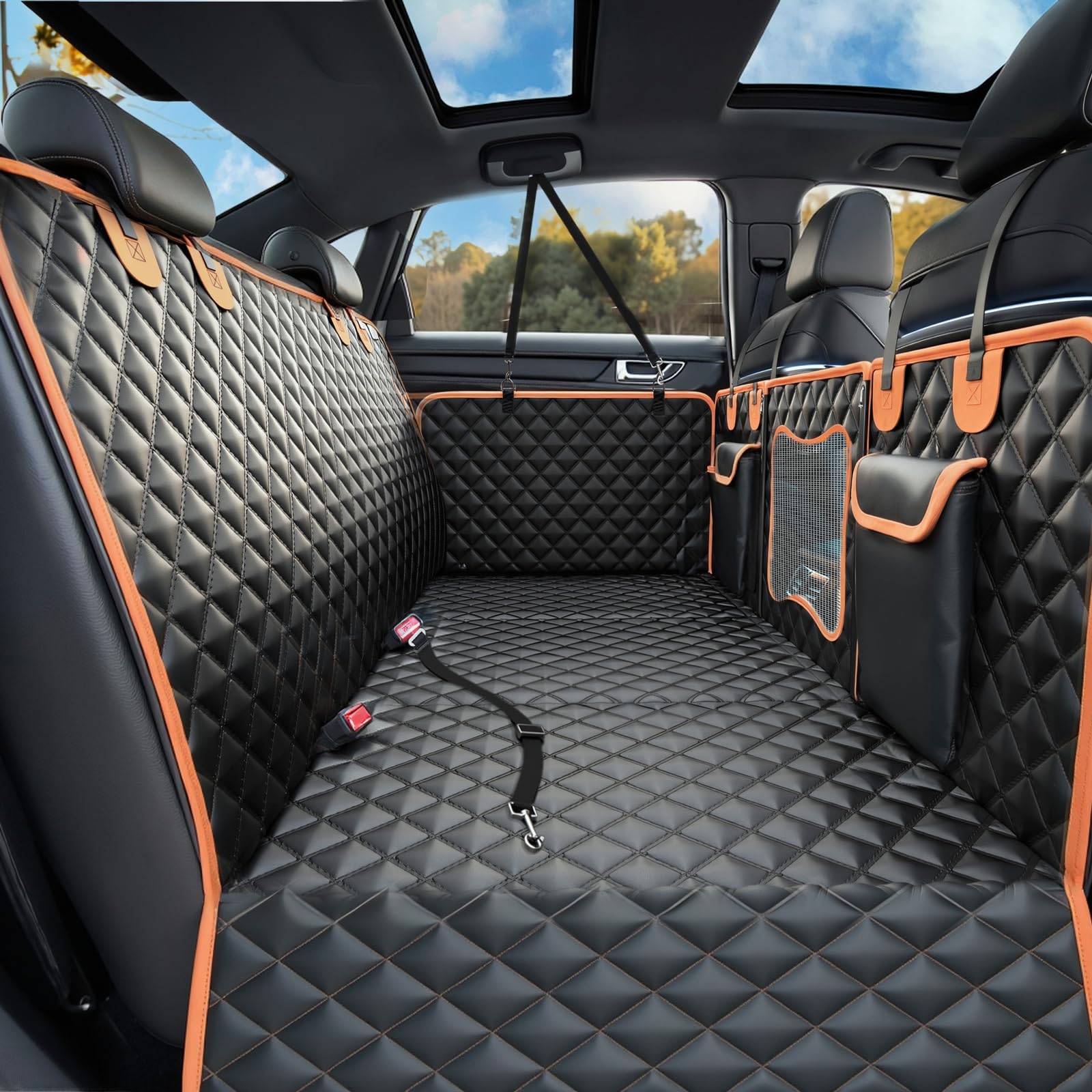 Back Seat Extender for Dogs,Dog Car Seat Cover for Back Seat with Hard Bottom Holds 500 lbs,Car Seat Protector,Waterproof Extender for Dogs,Dog HammockPet Bed for Full-Size Cars,SUVs, Small Trucks
