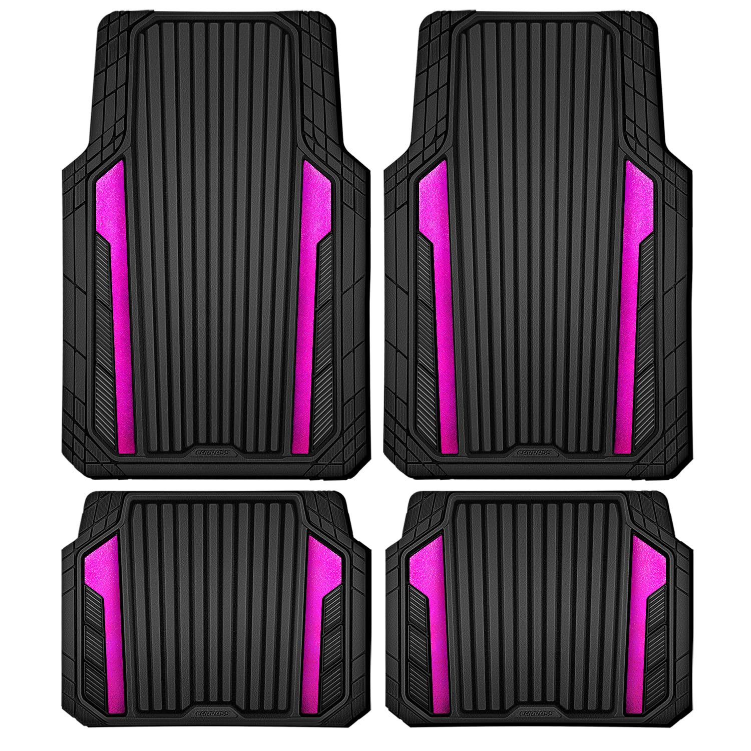 CAR PASS Heavy Duty Sporty Rubber Car Mats, Deep Dish All Weather Car Floor Mats Full Set, Waterproof Anti-Slip Automotive Matts Rugs Trim to Fit for 95% Sedans SUVs Vans Trucks, 4-Piece