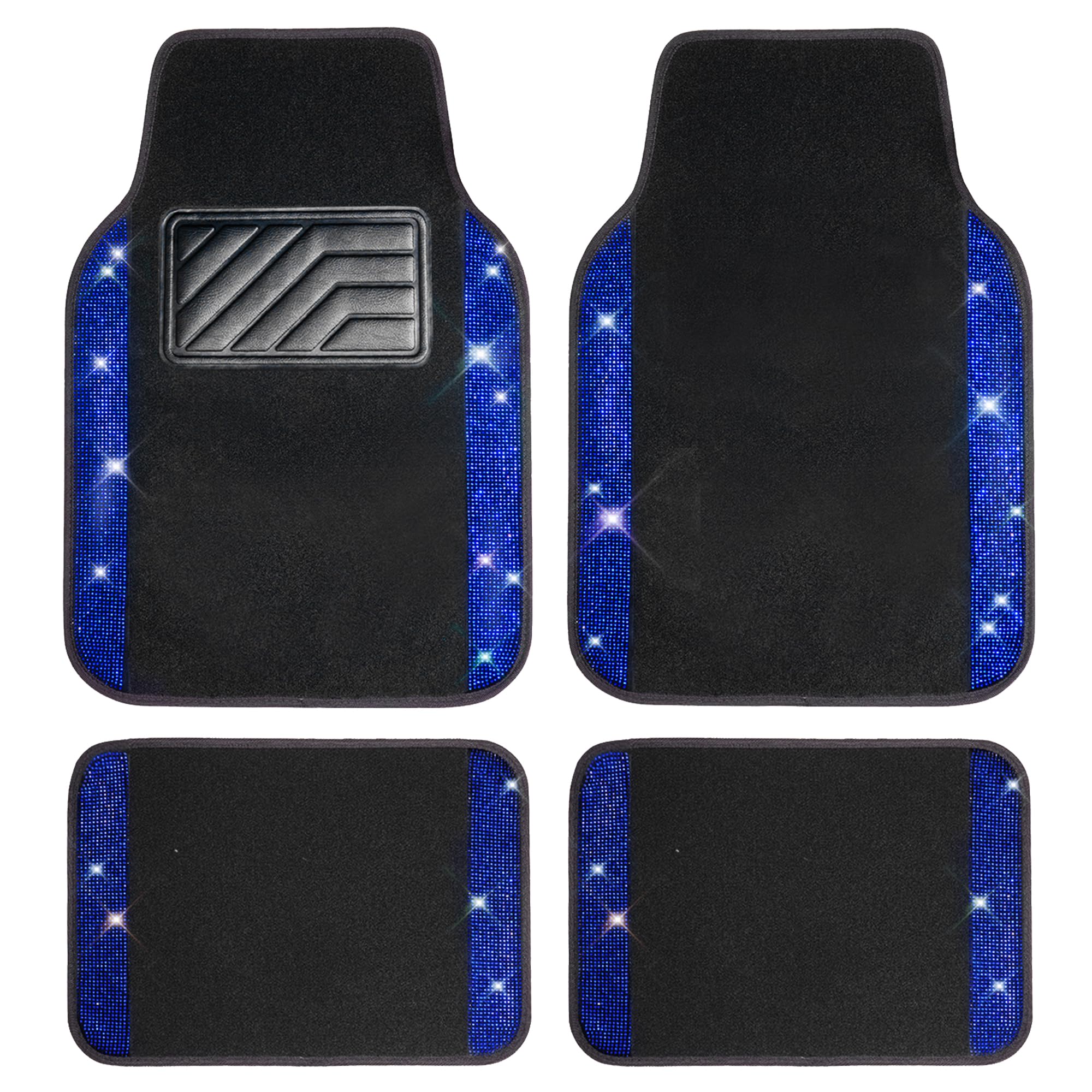 CAR PASS Bling Diamond Car Floor Mats, Shining Rhinestone Carpet Sparkly Glitter Crystal with Anti-Slip PVC Heel Pad Waterproof Universal Fit Automotive SUV,Sedan,Van