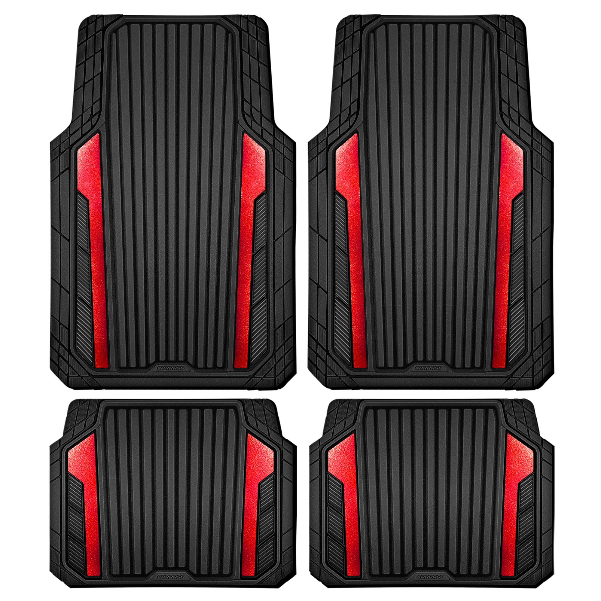 CAR PASS Heavy Duty Sporty Rubber Car Mats, Deep Dish All Weather Car Floor Mats Full Set, Waterproof Anti-Slip Automotive Matts Rugs Trim to Fit for 95% Sedans SUVs Vans Trucks, 4-Piece