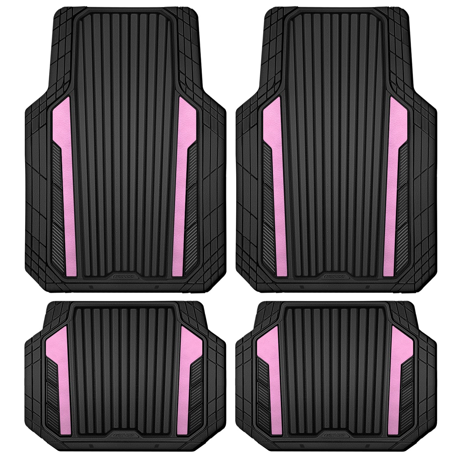 CAR PASS Heavy Duty Sporty Rubber Car Mats, Deep Dish All Weather Car Floor Mats Full Set, Waterproof Anti-Slip Automotive Matts Rugs Trim to Fit for 95% Sedans SUVs Vans Trucks, 4-Piece