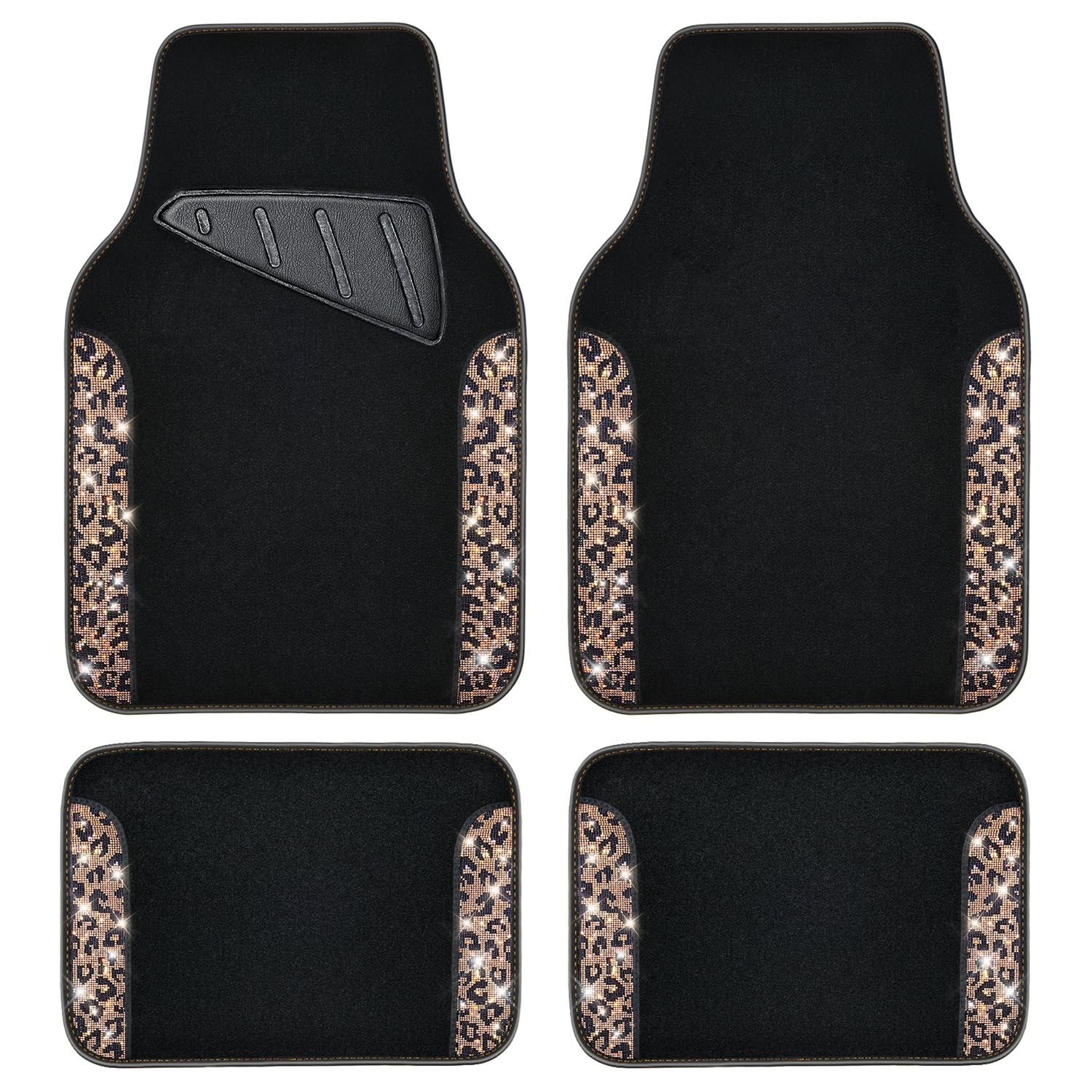 CAR PASS Bling Diamond Car Floor Mats, Shining Rhinestone Carpet Sparkly Glitter Crystal with Anti-Slip PVC Heel Pad Waterproof Universal Fit Automotive SUV,Sedan,Van