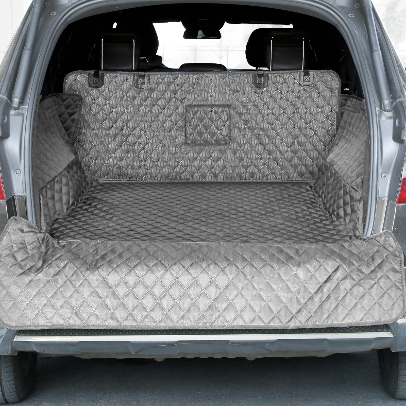 PETICON SUV Cargo Liner for Dogs, Waterproof Pet Cargo Cover Dog Seat Mat for SUVs Sedans Vans with Bumper Flap Protector, Non-Slip, Large Size Universal Fit