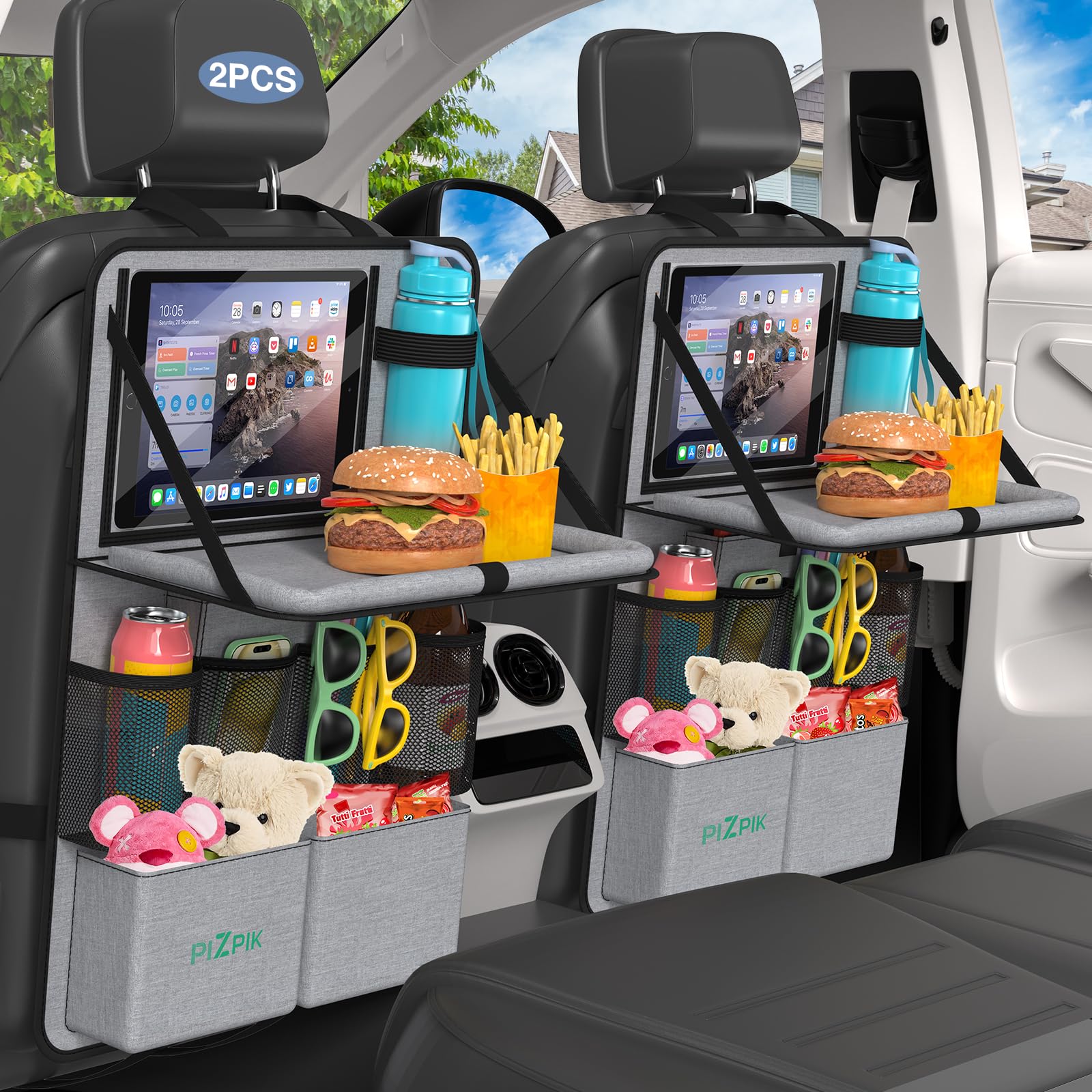 Plzpik Backseat Organizer with Tablet Holder & Foldable Tray