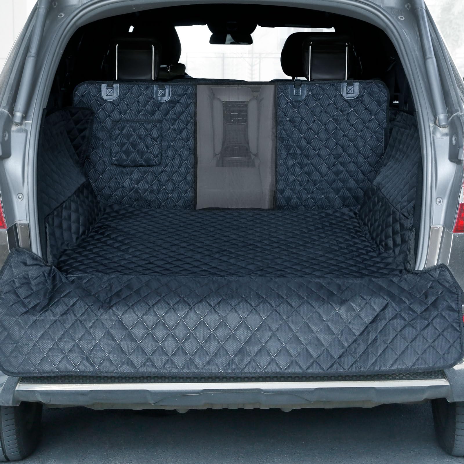 PETICON SUV Cargo Liner for Dogs, Waterproof Pet Cargo Cover Dog Seat Mat for SUVs Sedans Vans with Bumper Flap Protector, Non-Slip, Large Size Universal Fit