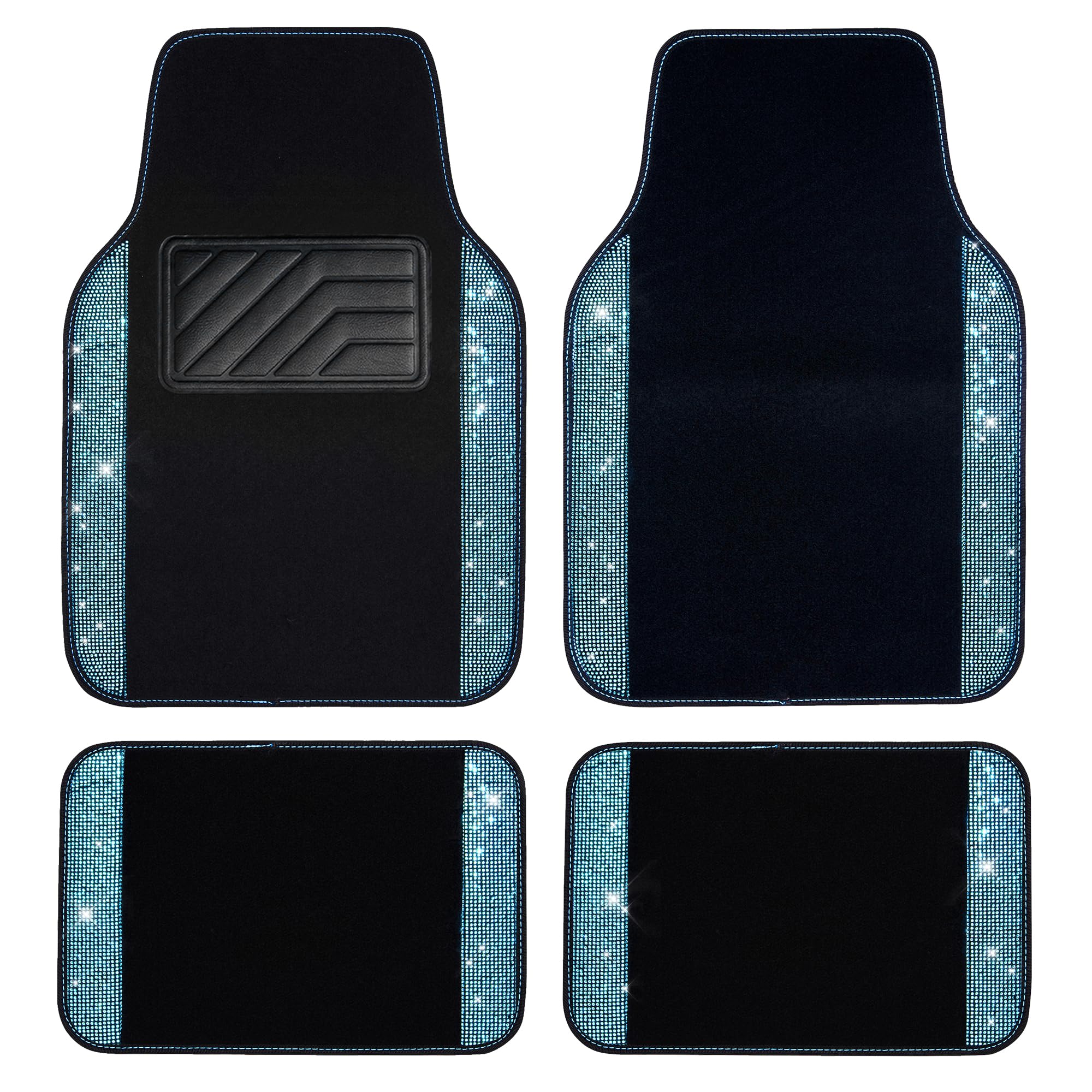 CAR PASS Bling Diamond Car Floor Mats, Shining Rhinestone Carpet Sparkly Glitter Crystal with Anti-Slip PVC Heel Pad Waterproof Universal Fit Automotive SUV,Sedan,Van