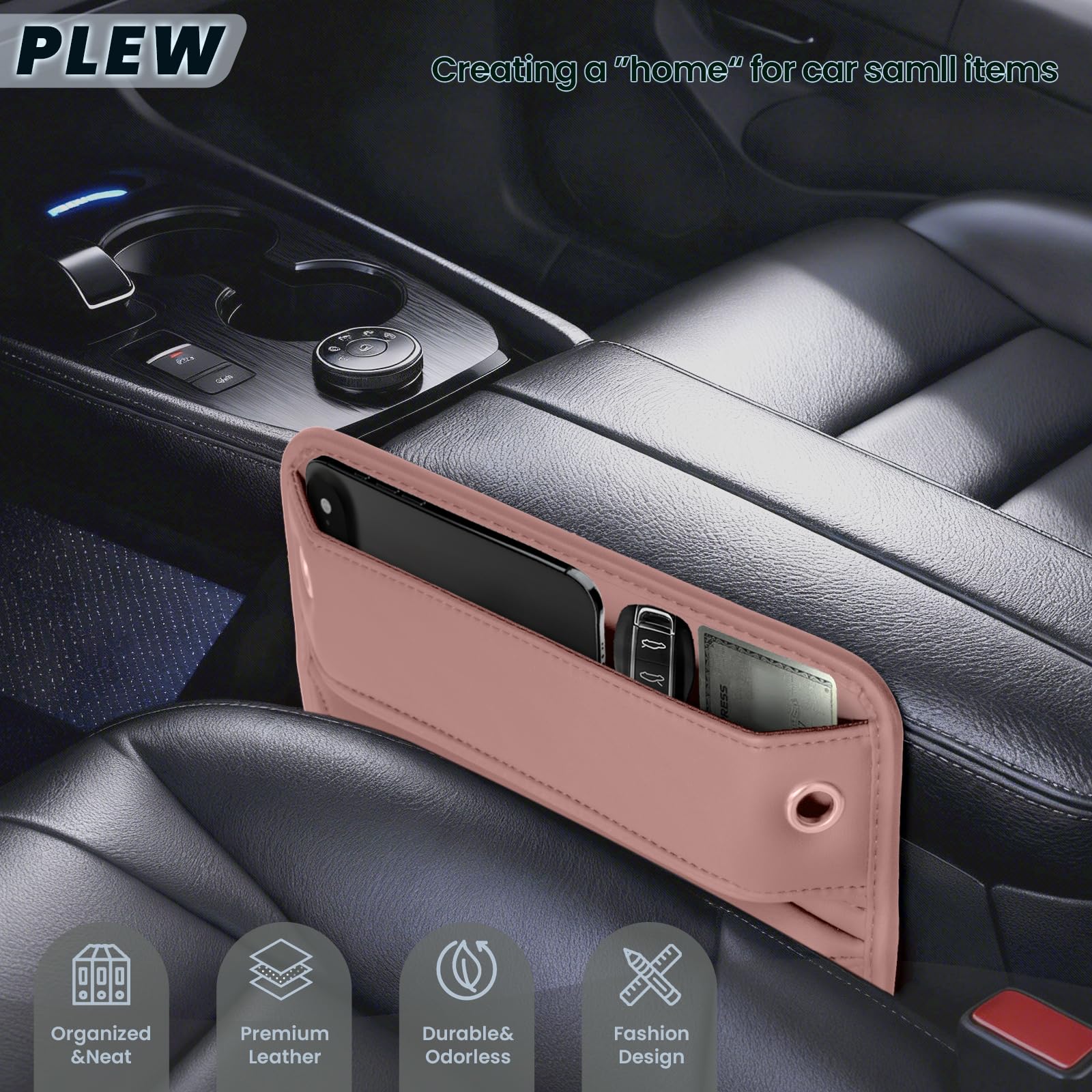 PLEW 2-Pack Leather Car Seat Gap Filler Organizers