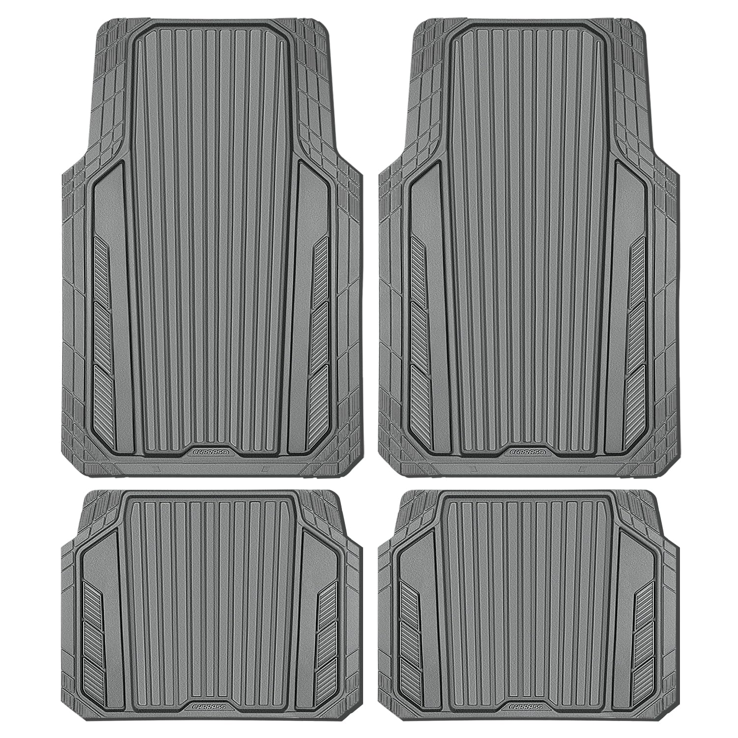 CAR PASS Heavy Duty Sporty Rubber Car Mats, Deep Dish All Weather Car Floor Mats Full Set, Waterproof Anti-Slip Automotive Matts Rugs Trim to Fit for 95% Sedans SUVs Vans Trucks, 4-Piece
